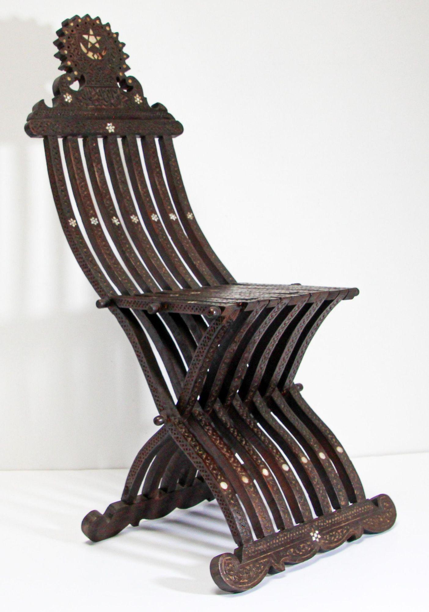 Middle Eastern 19th Century Inlaid Moorish Folding Chair For Sale 6