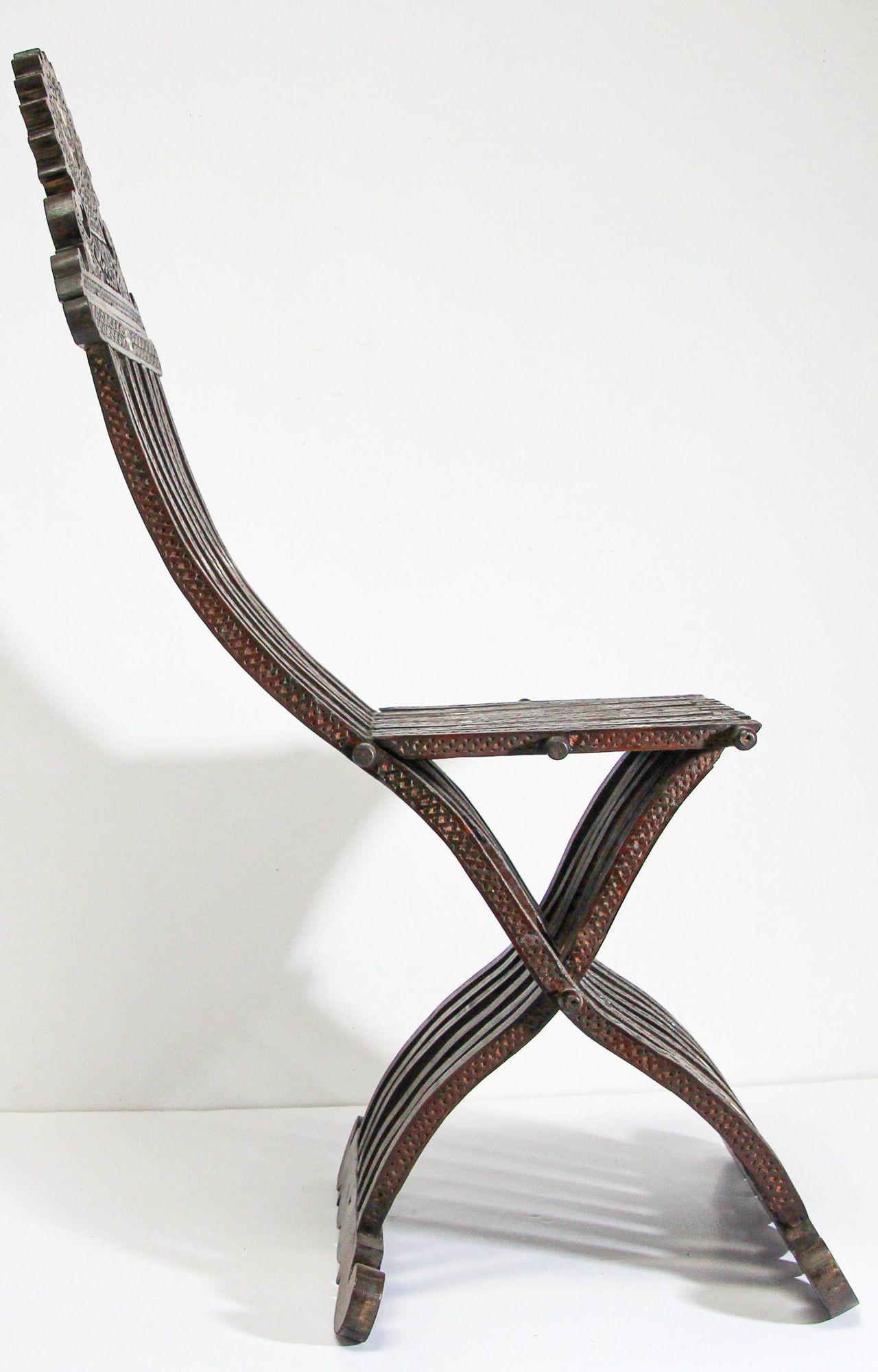 Middle Eastern 19th Century Inlaid Moorish Folding Chair For Sale 5