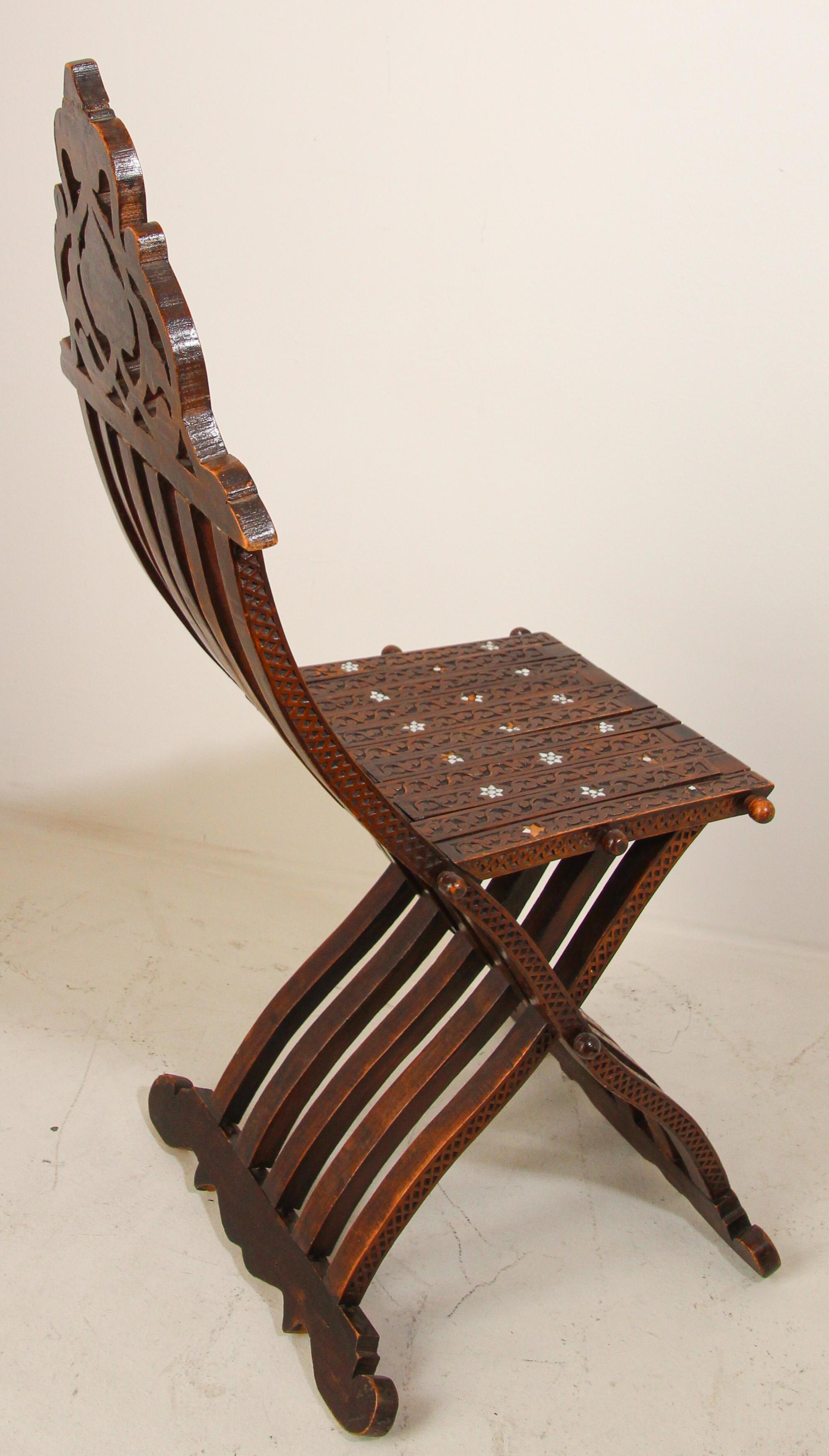 Middle Eastern 19th Century Moorish Folding Chair Shell Inlaid For Sale 7