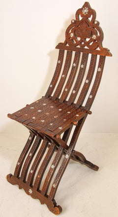 Middle Eastern 19th Century Moorish Folding Chair Shell Inlaid