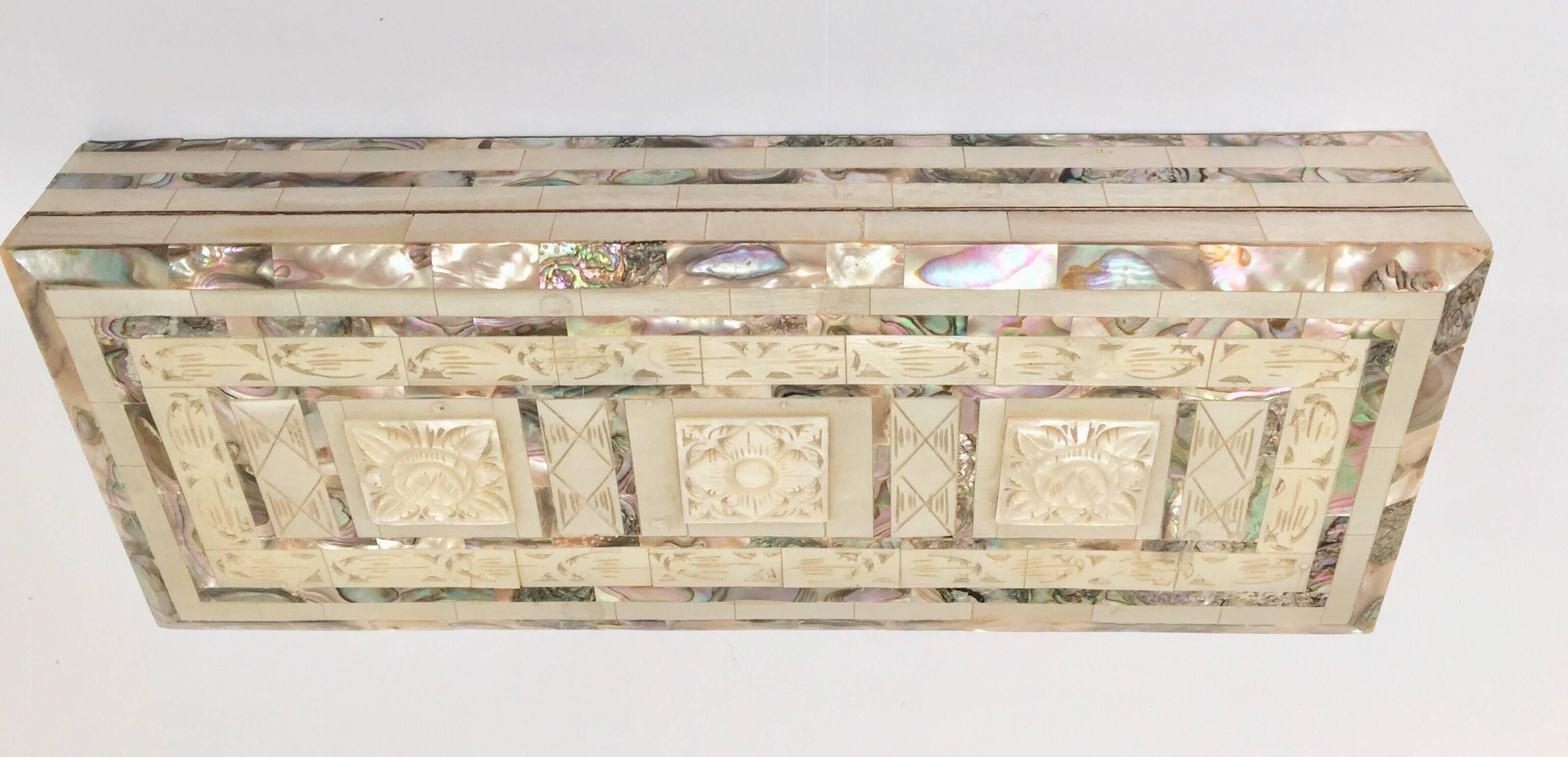 Middle Eastern Abalone and Mother-of-Pearl Inlay Large Rectangular Box 7