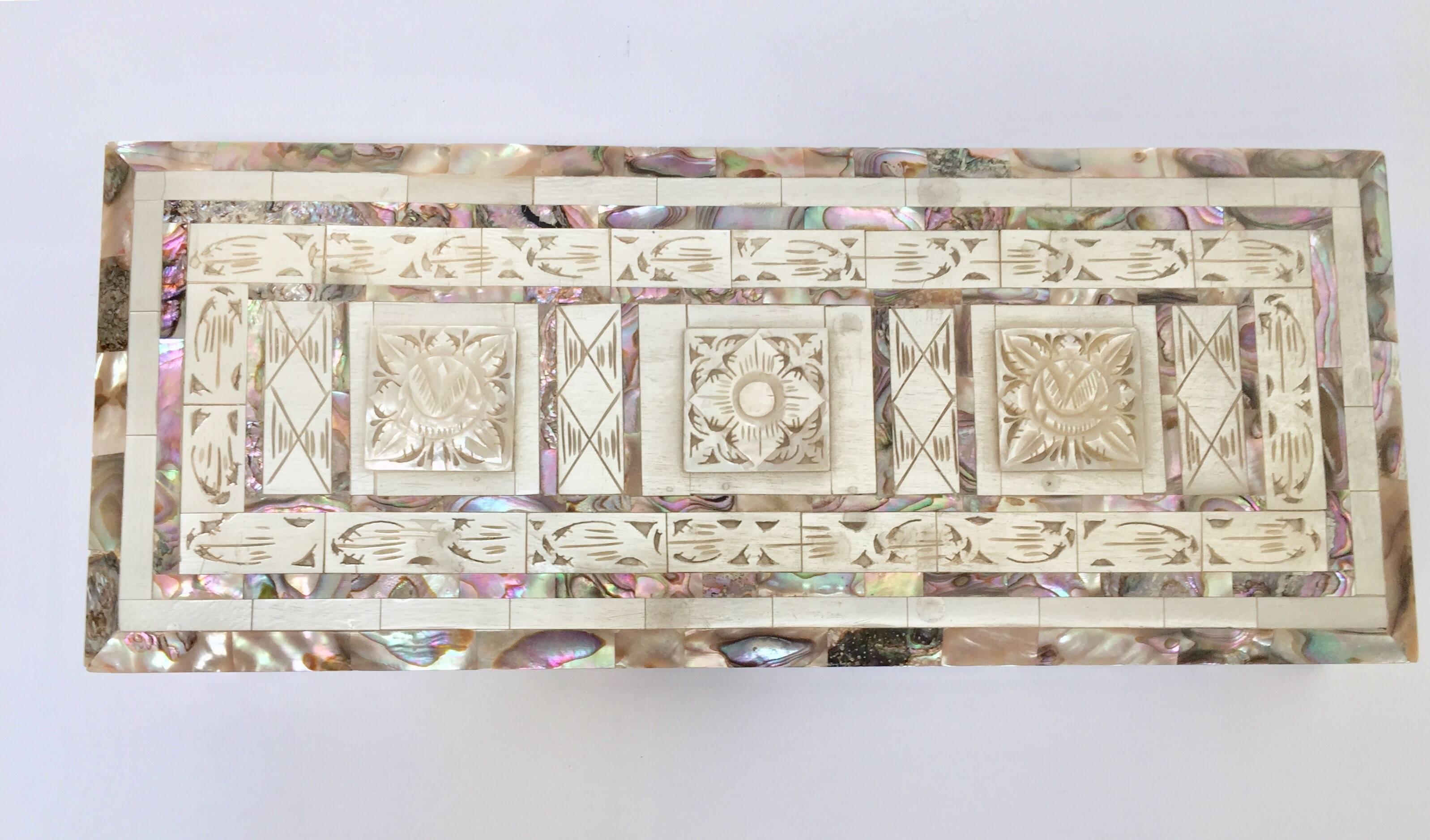 Indian Middle Eastern Abalone and Mother-of-Pearl Inlay Large Rectangular Box