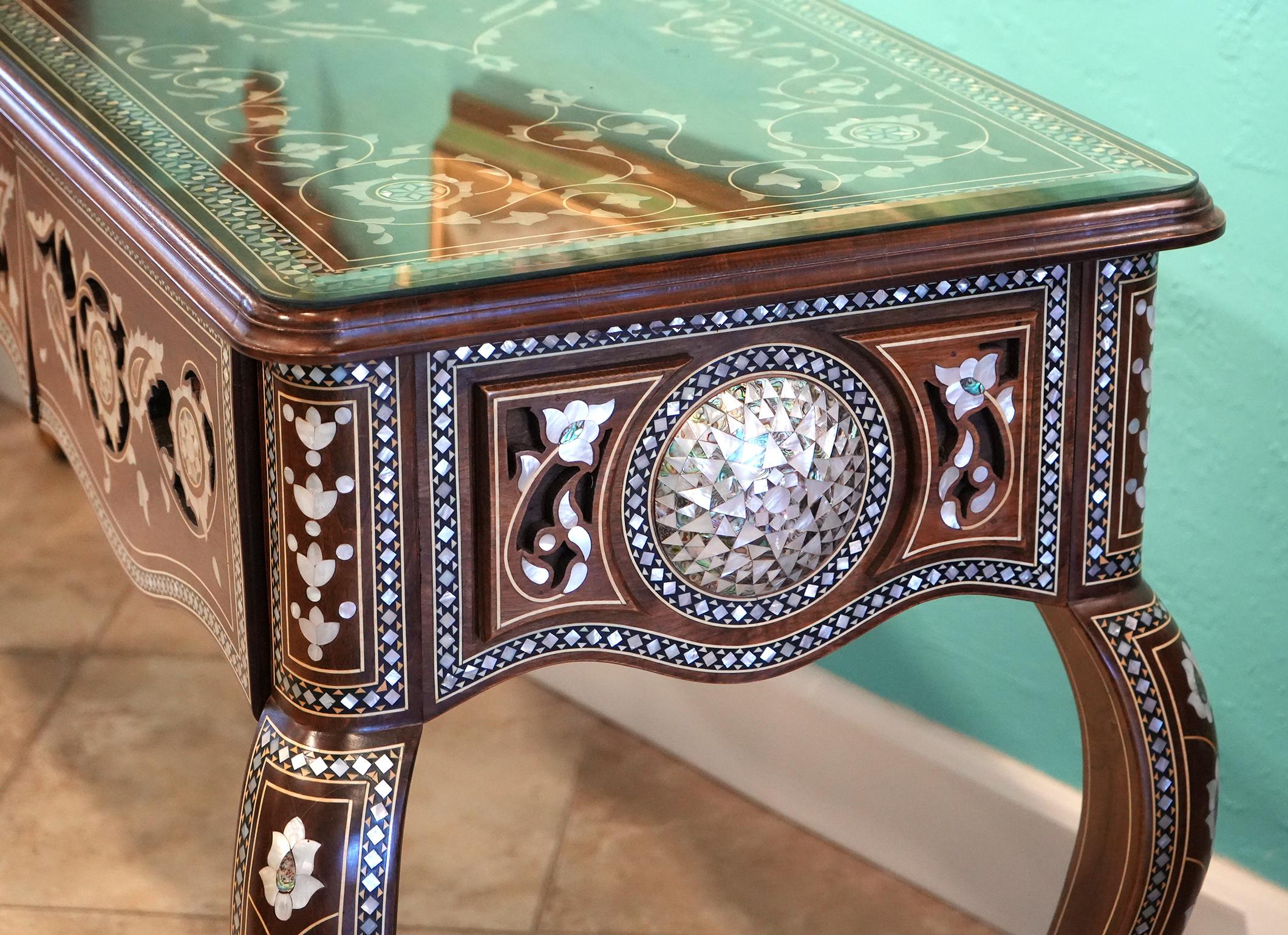 Middle Eastern Abelone and Mother of Pearl Inlaid Cabriole Leg Console Table  3