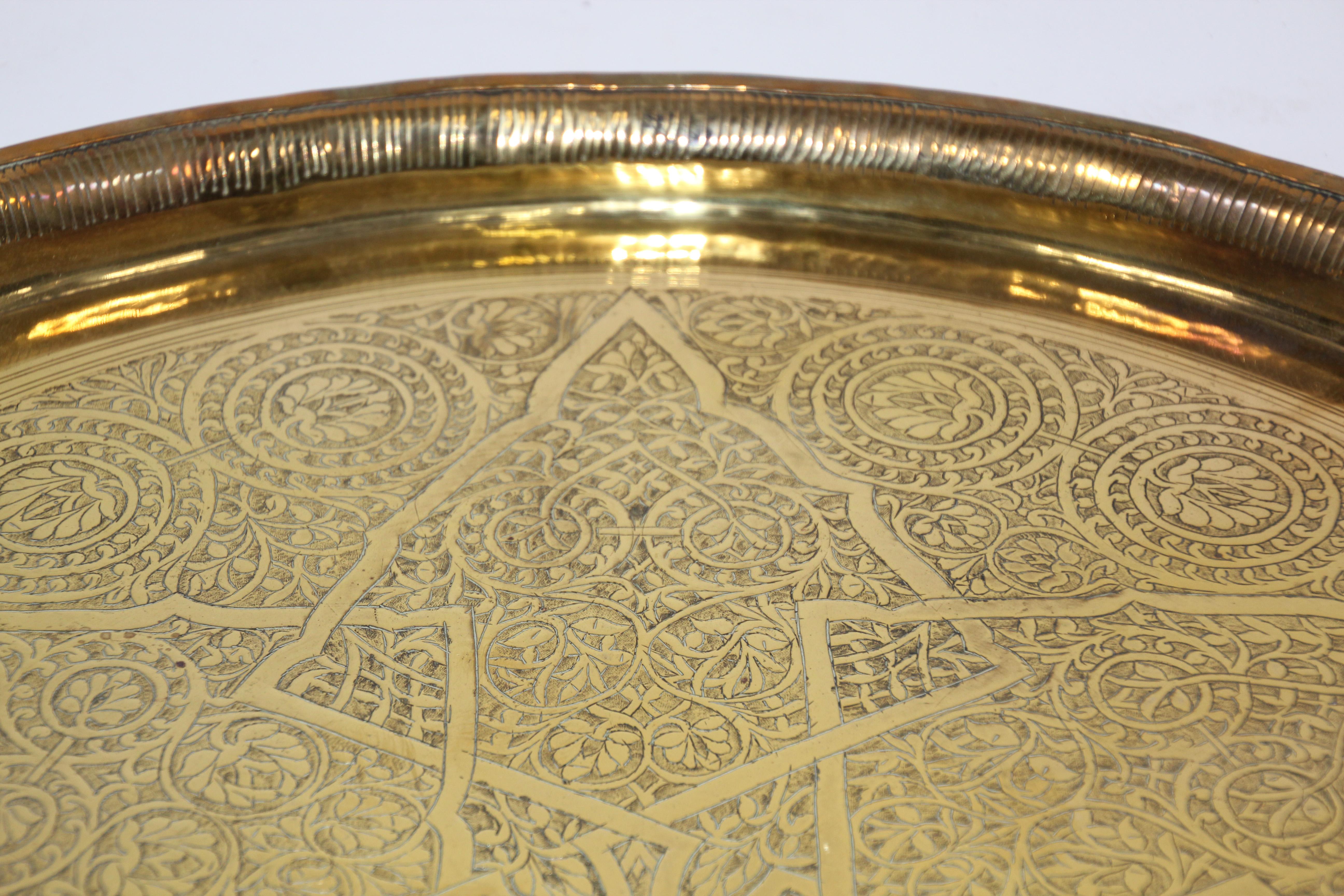 Middle Eastern Antique Round Brass Tray 4