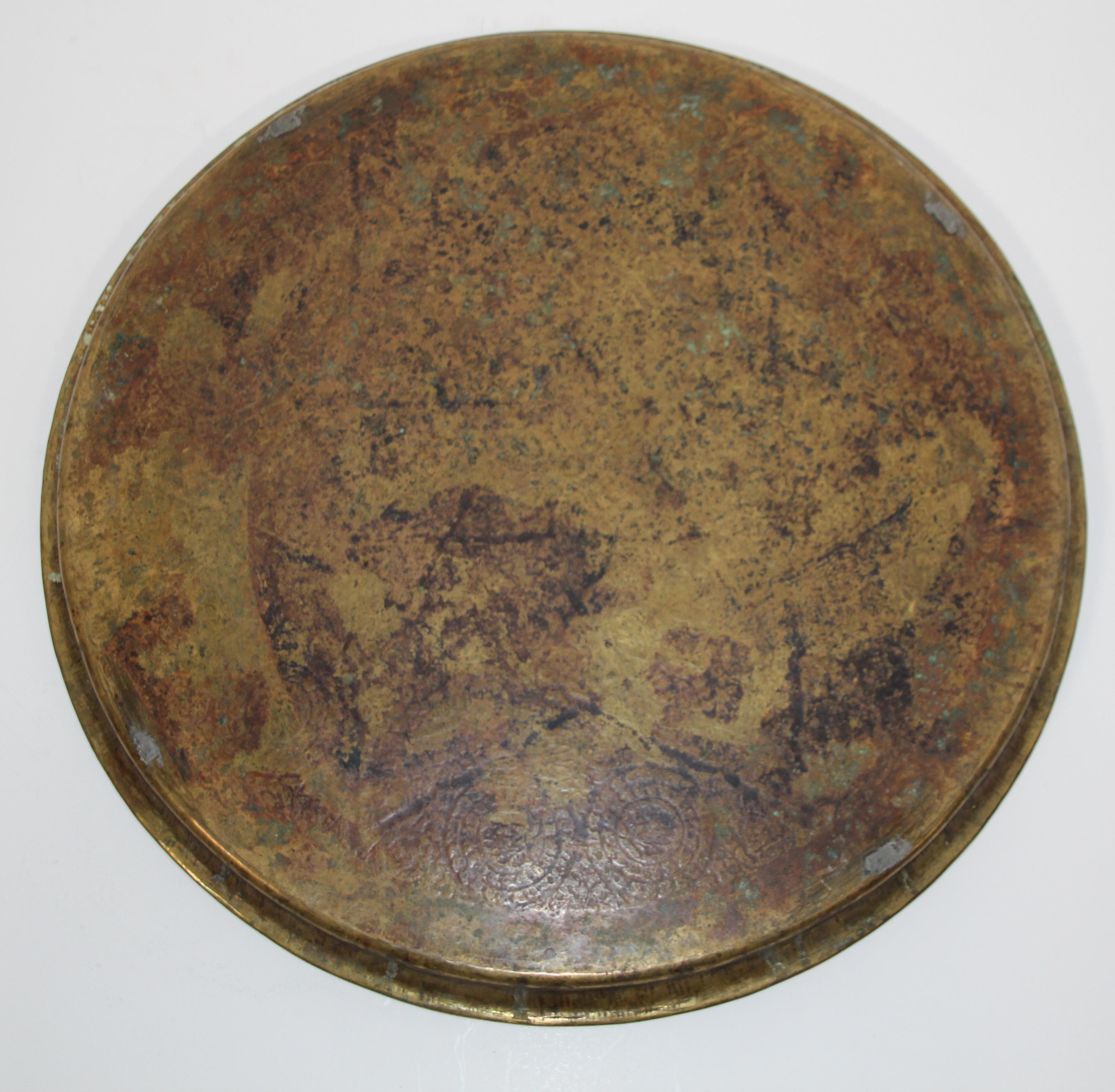 Middle Eastern Antique Round Brass Tray 5