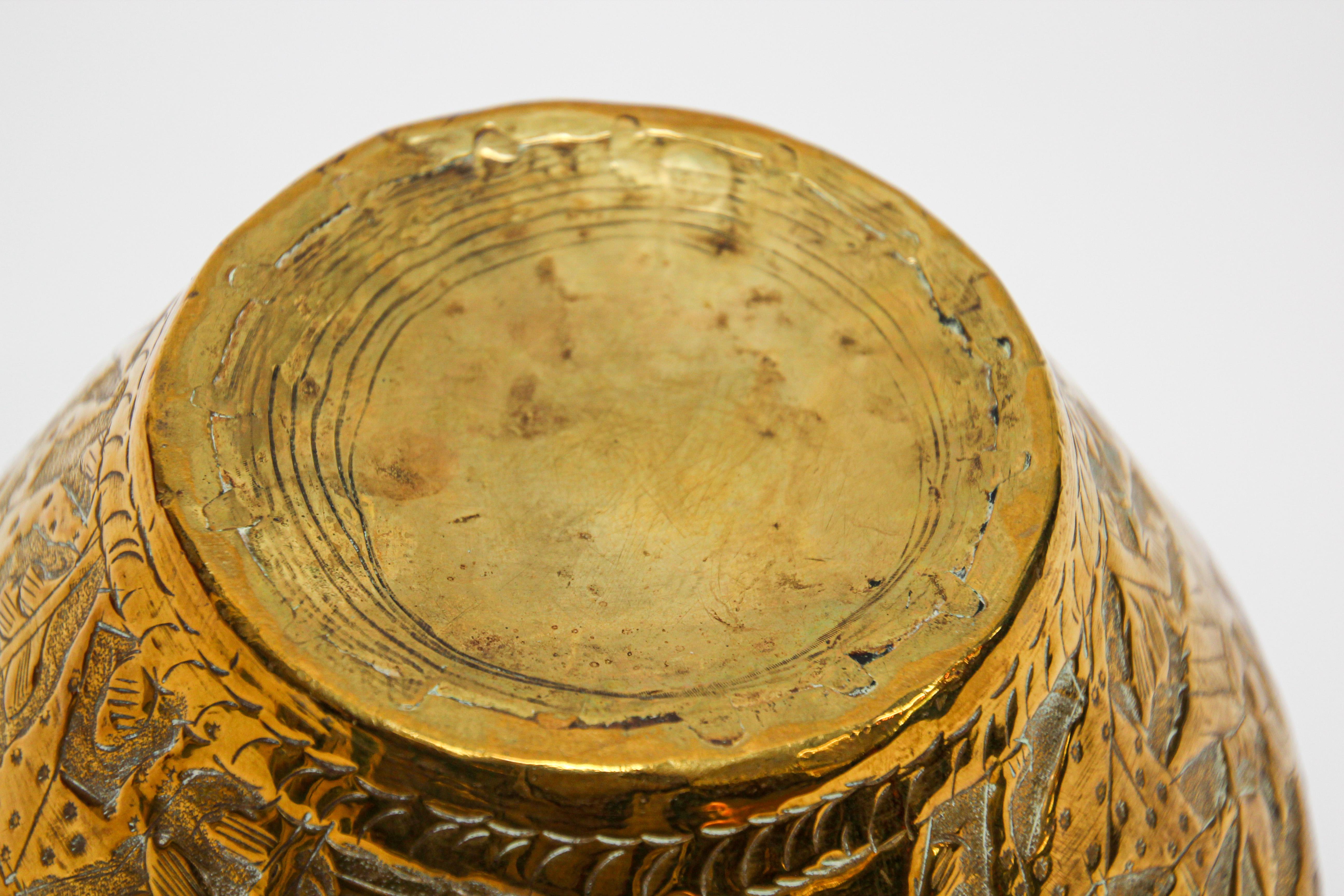 Middle Eastern Islamic Brass Bowl with Egyptian Scene For Sale 2