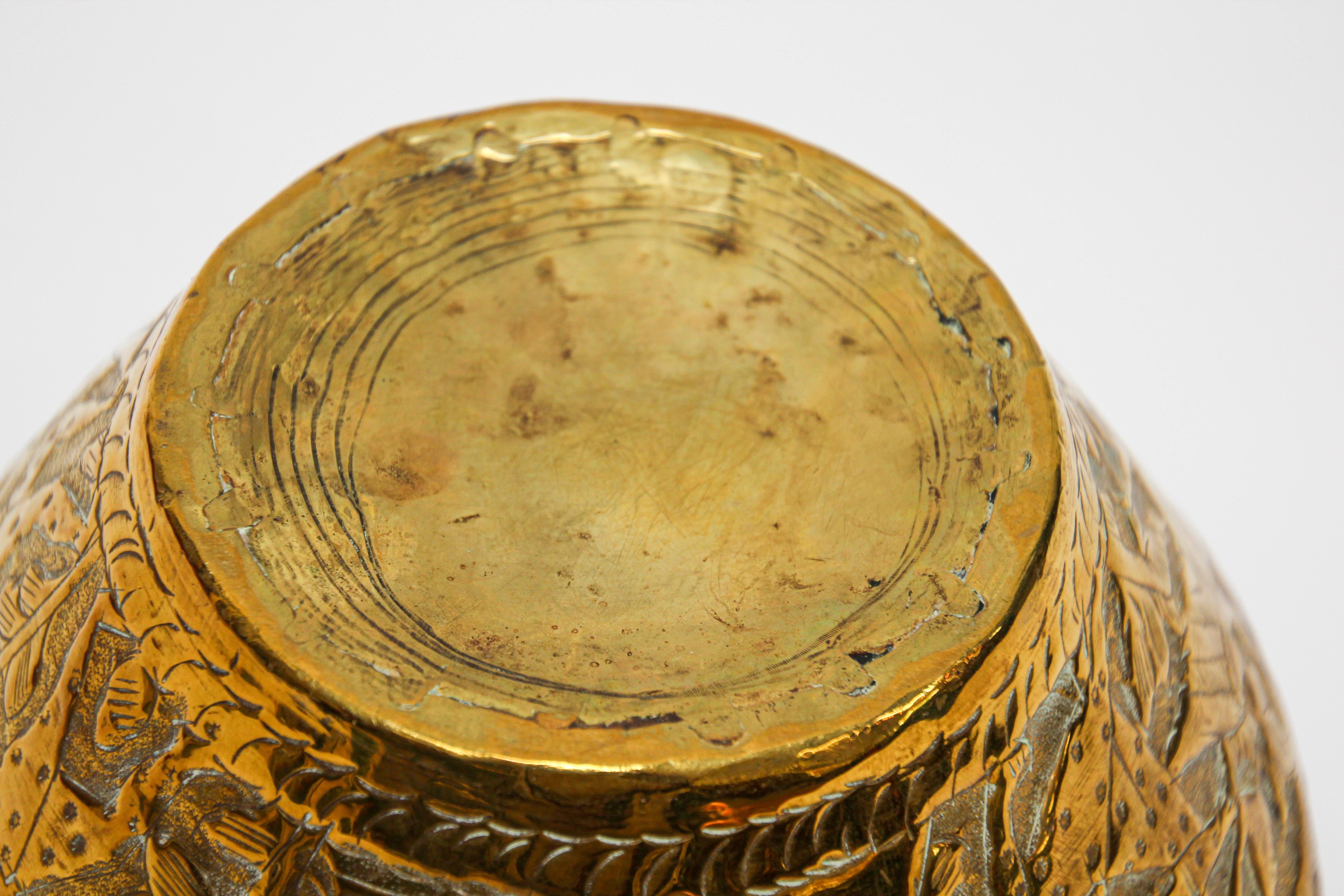 Middle Eastern Brass Bowl with Egyptian Scene For Sale 2