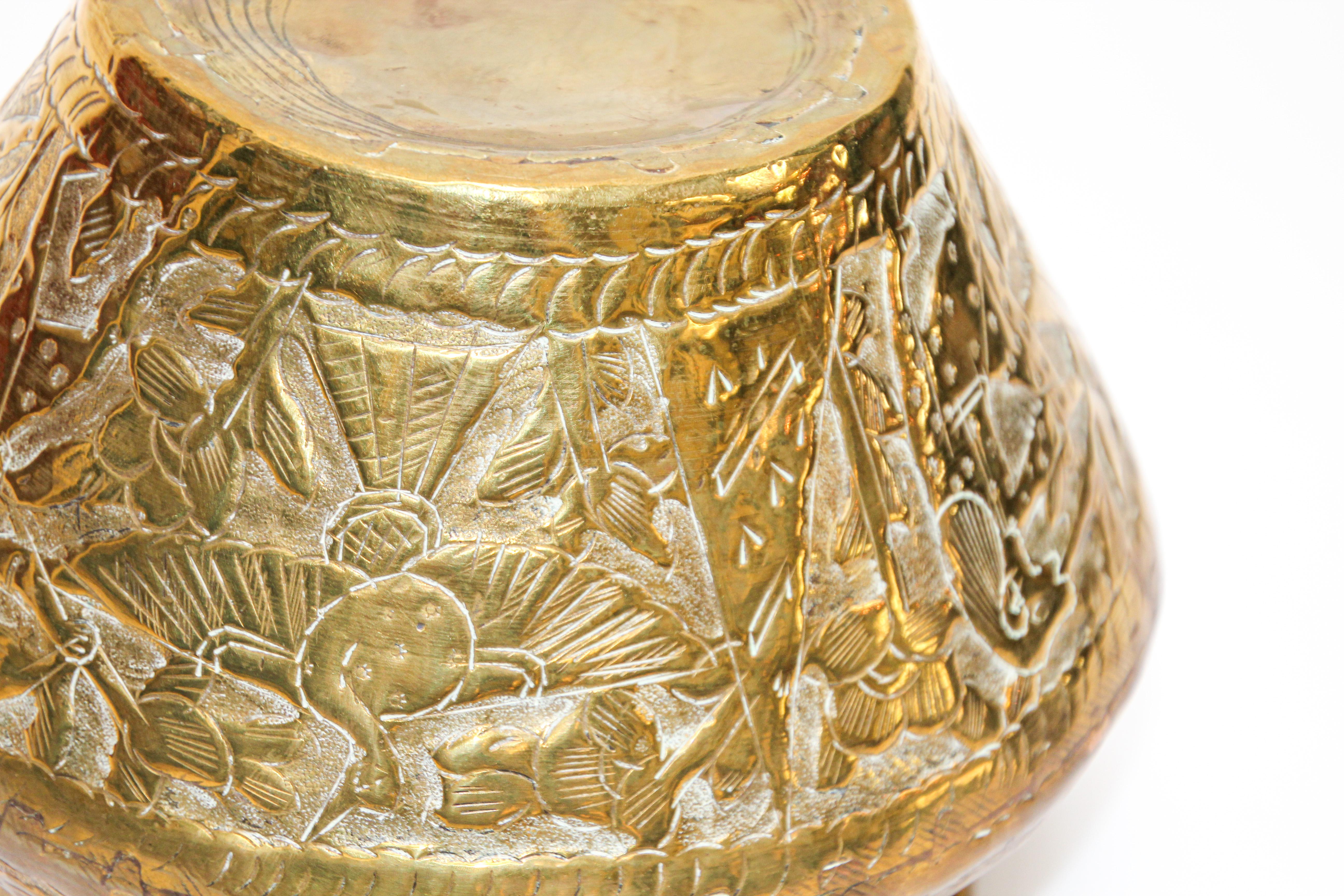 Middle Eastern Brass Bowl with Egyptian Scene For Sale 3