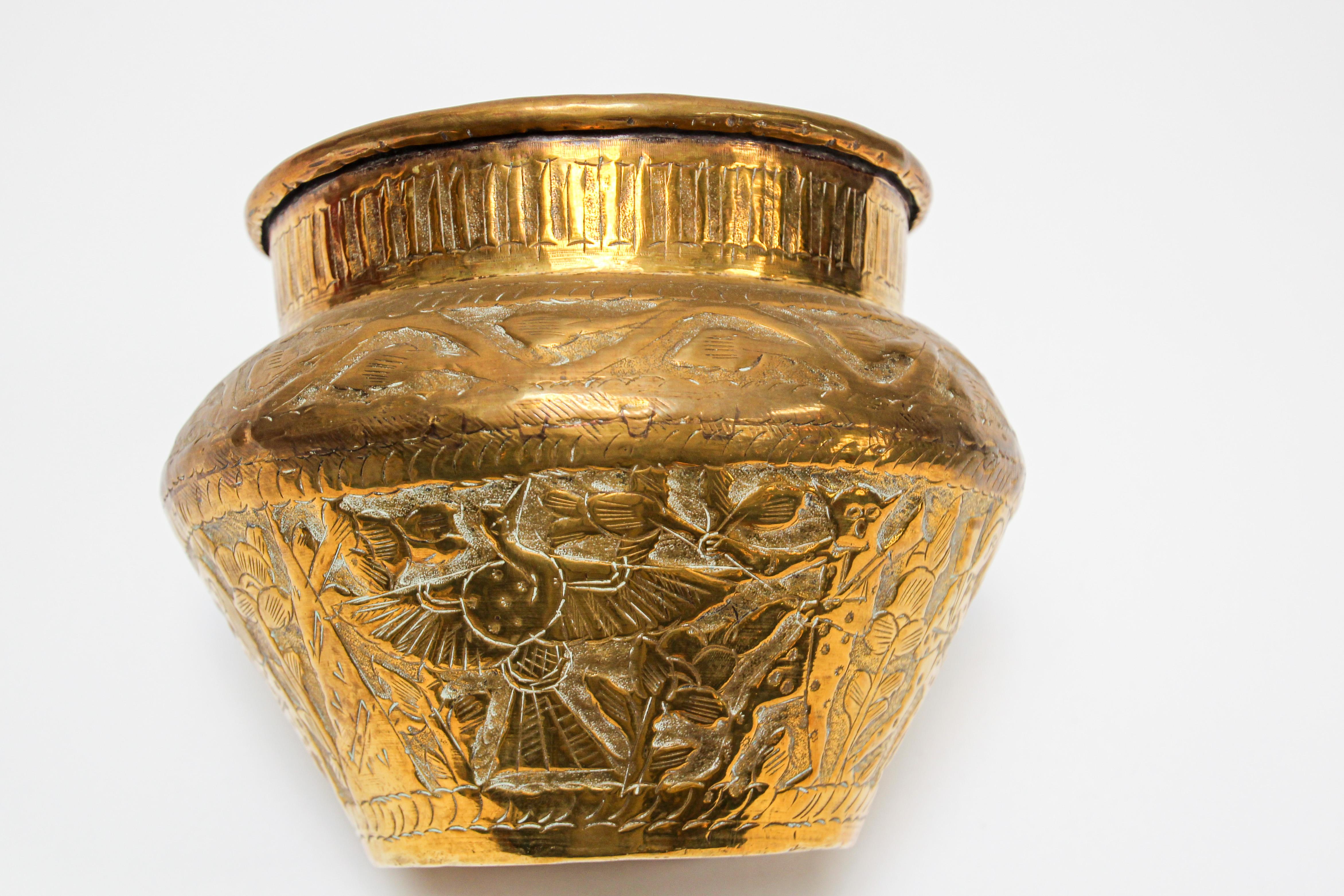 Middle Eastern Brass Bowl with Egyptian Scene For Sale 4