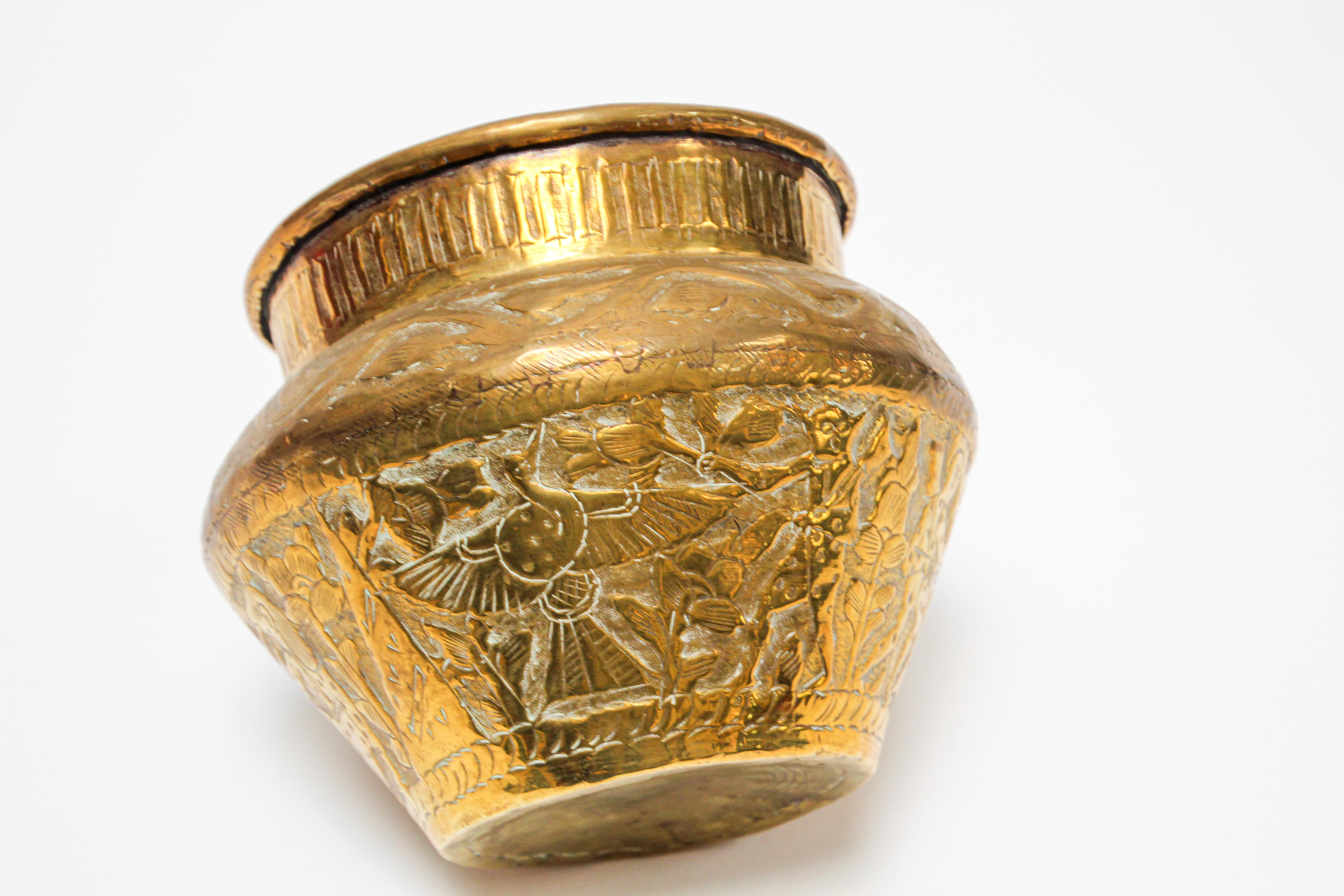 Middle Eastern Brass Bowl with Egyptian Scene For Sale 5