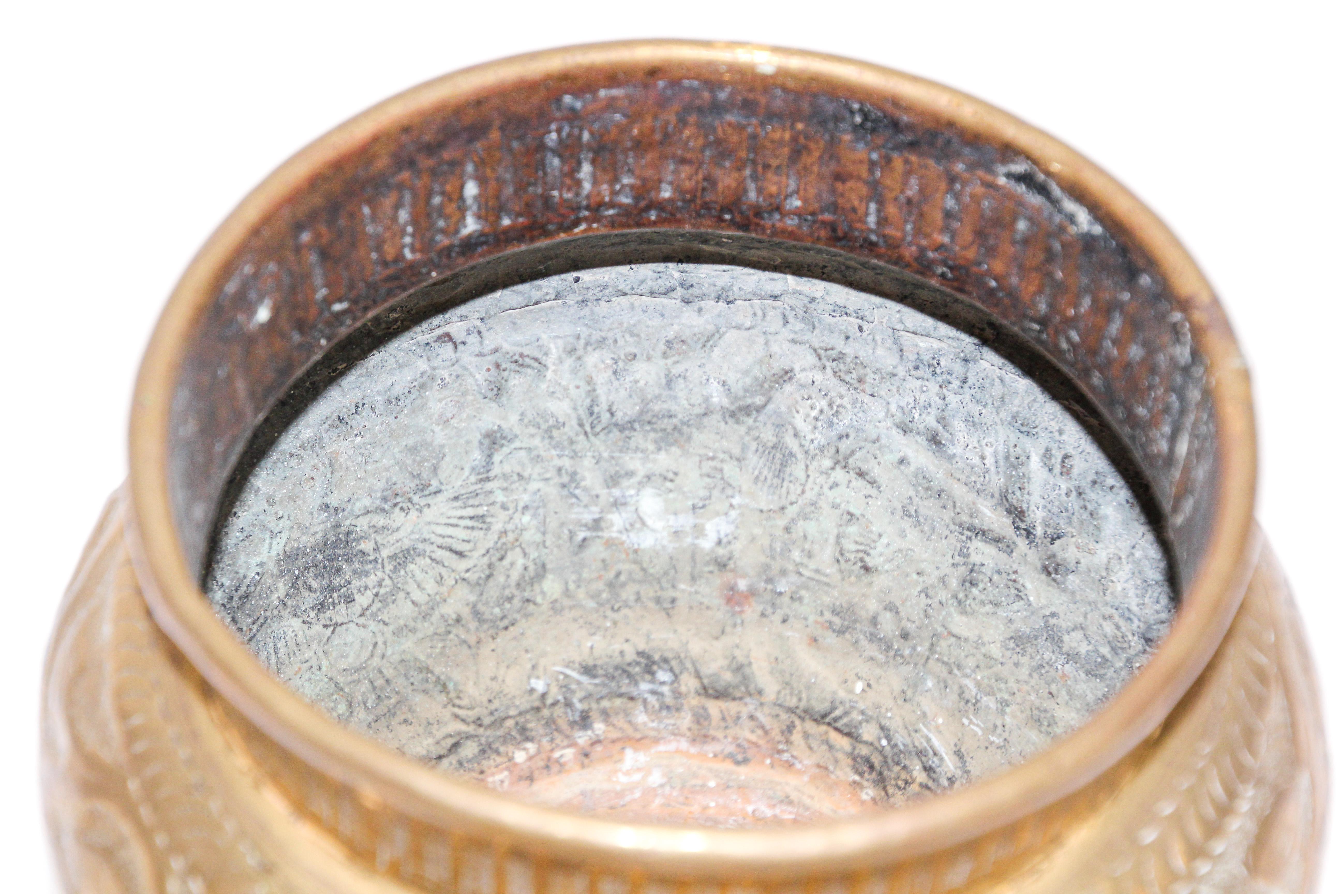 Islamic Middle Eastern Brass Bowl with Egyptian Scene For Sale