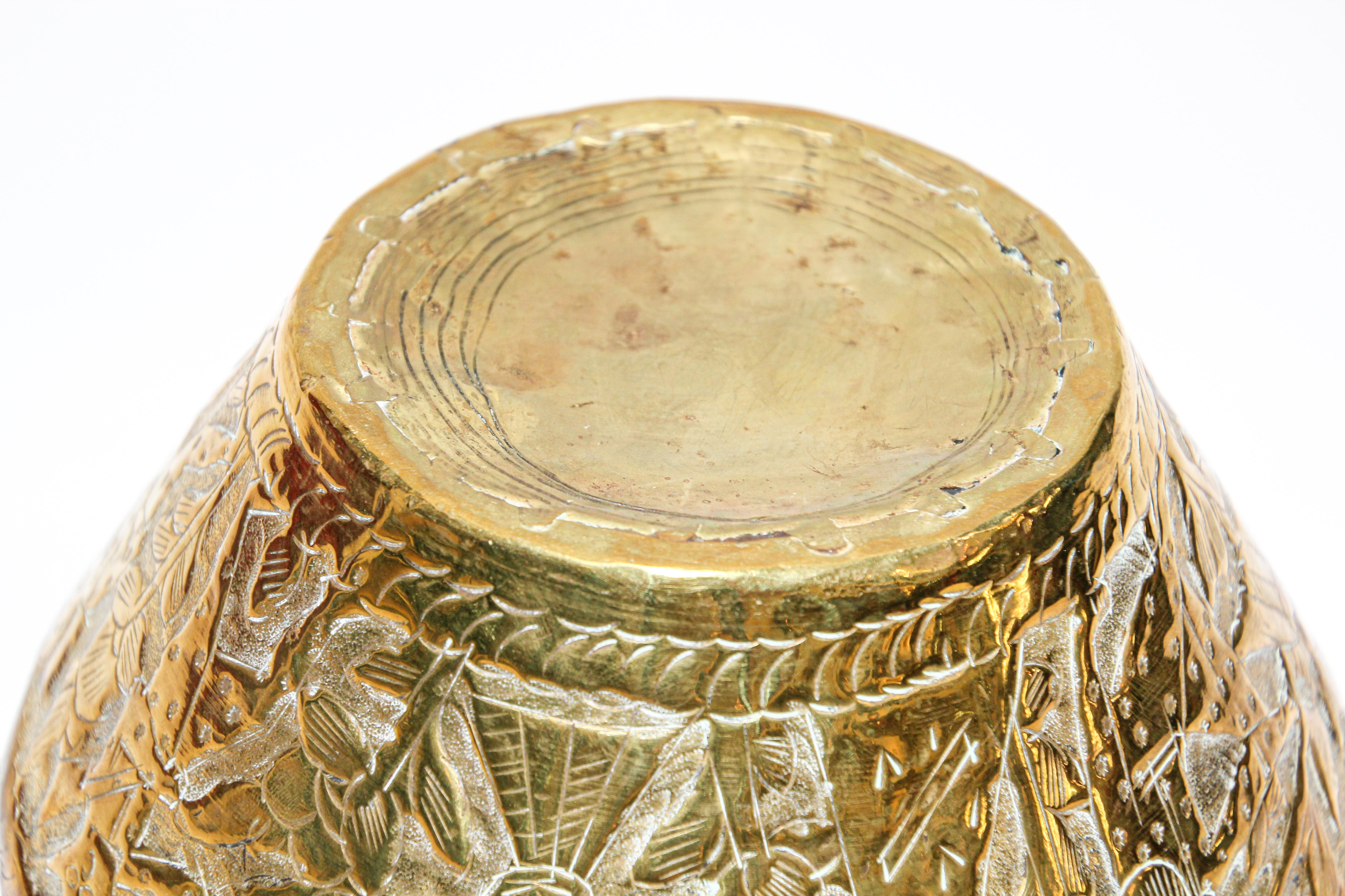 Middle Eastern Brass Bowl with Egyptian Scene For Sale 1
