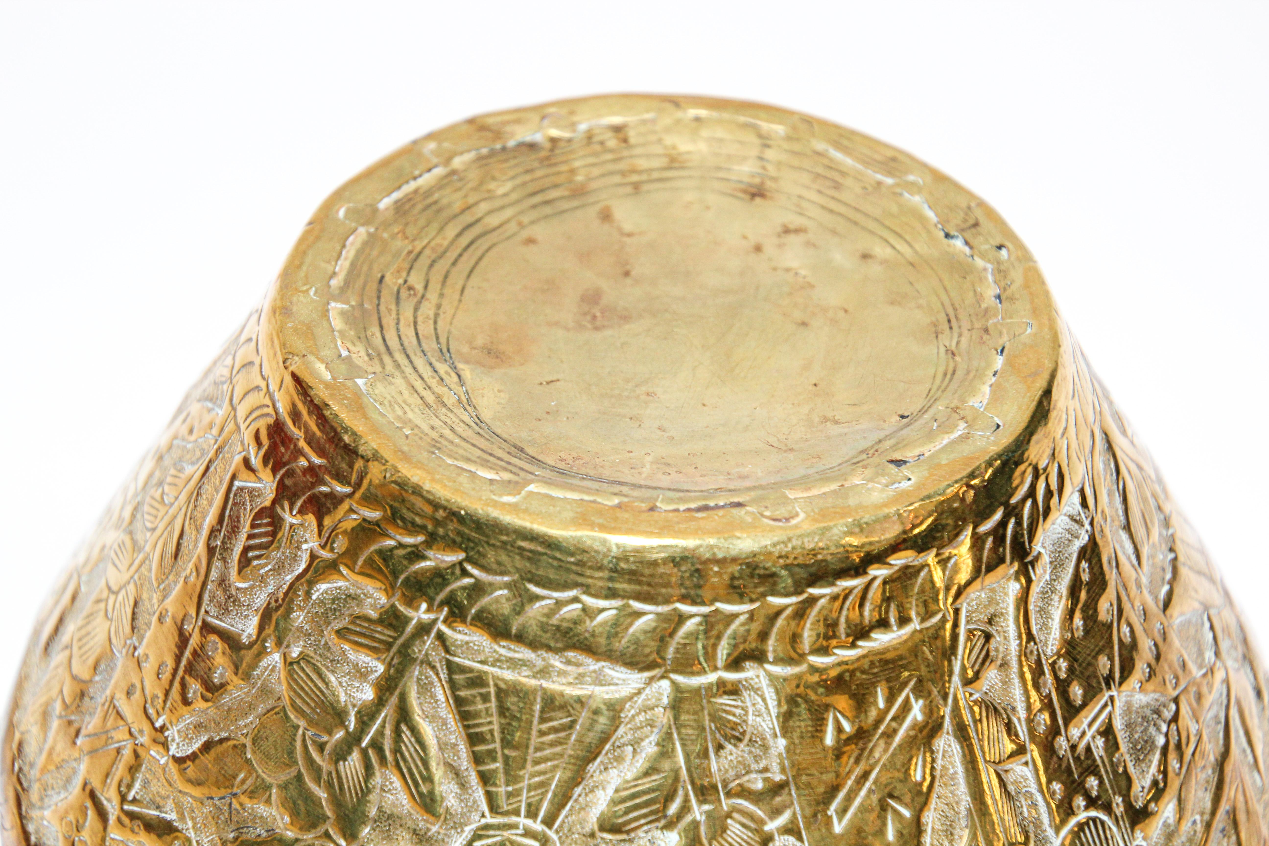 Middle Eastern Islamic Brass Bowl with Egyptian Scene For Sale 1