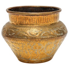 Antique Middle Eastern Brass Bowl with Egyptian Scene