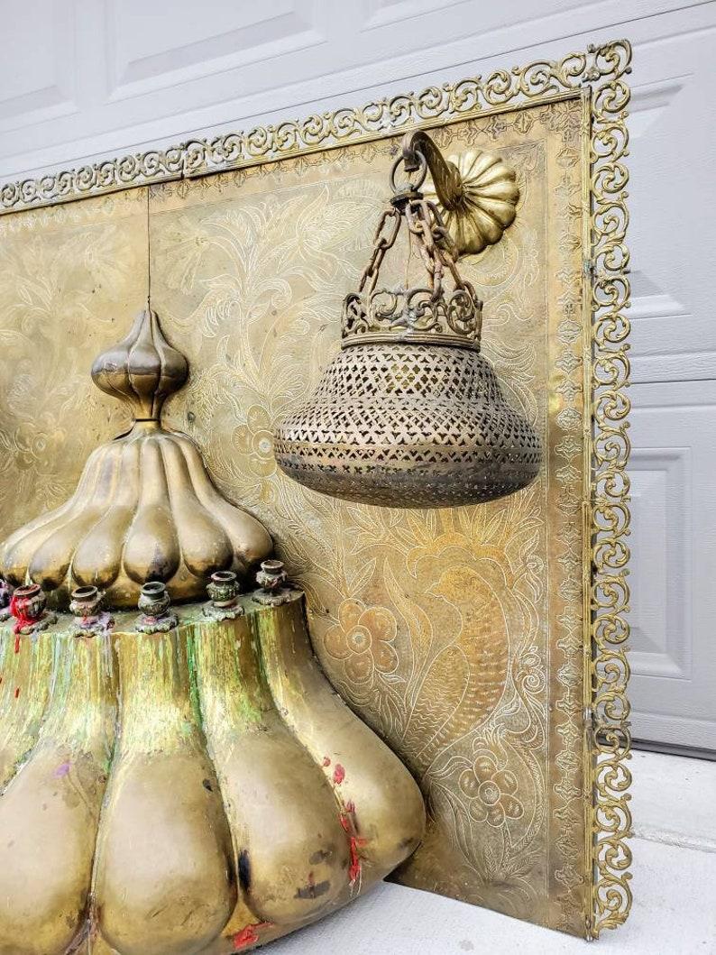 20th Century Middle-Eastern Brass & Bronze Temple Shrine Architectural Element Lamp For Sale