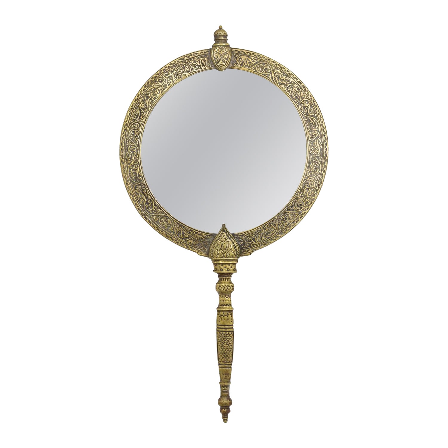Middle Eastern Brass Hand Mirrror For Sale
