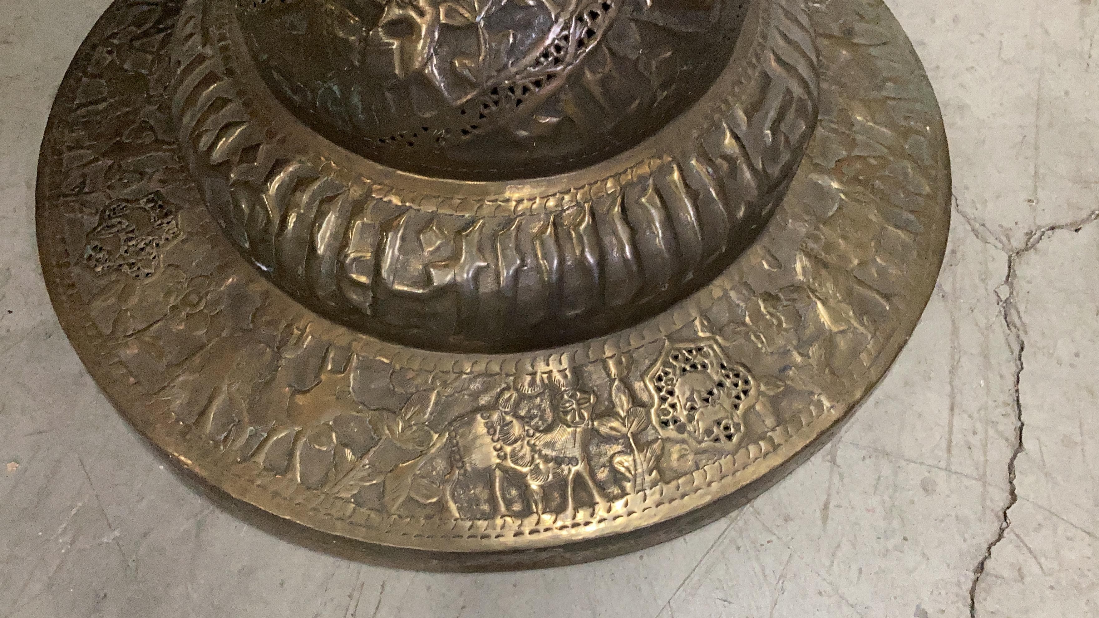 Asian Middle Eastern Brass Jardiniere on Stand For Sale