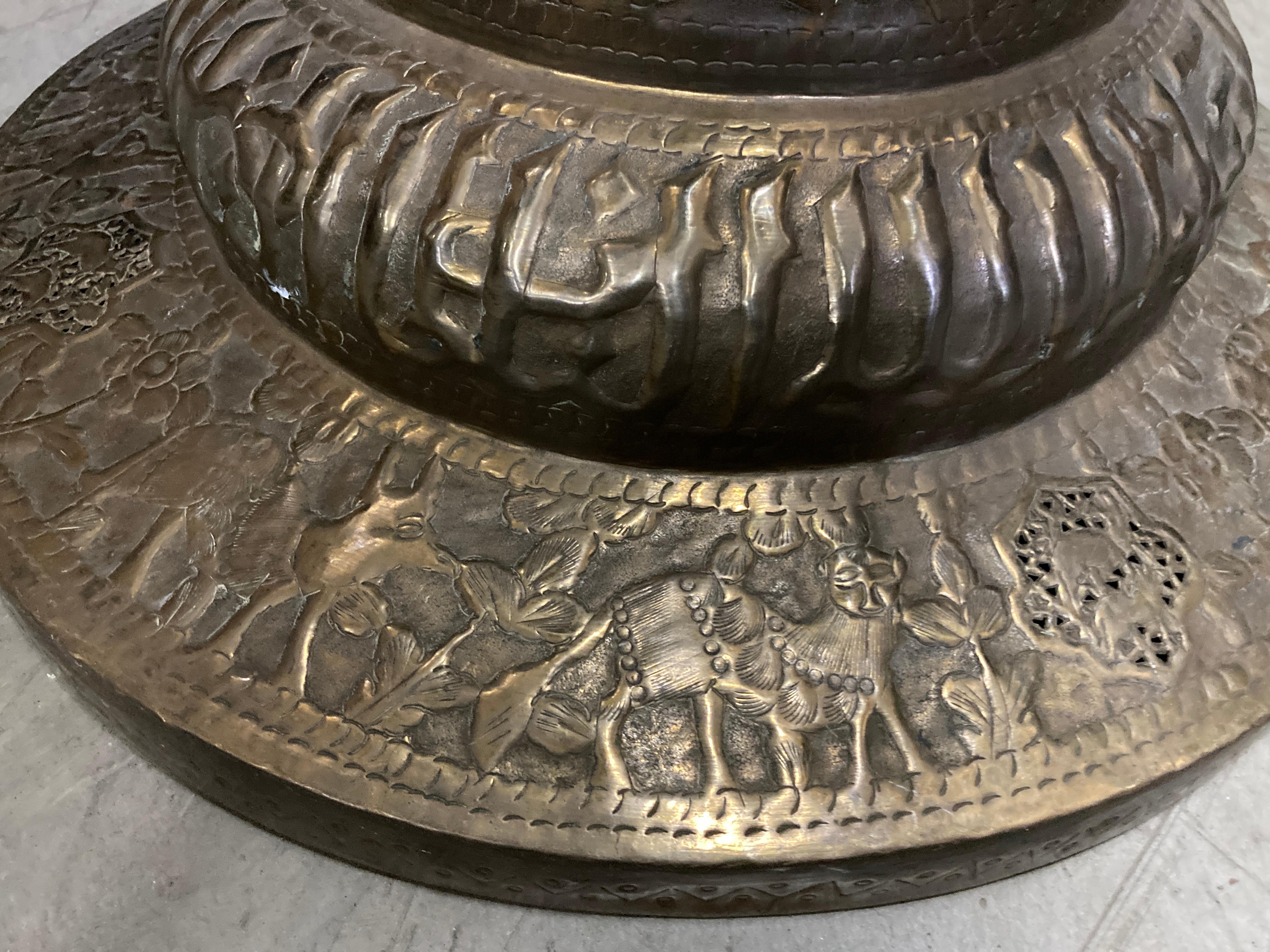 Middle Eastern Brass Jardiniere on Stand In Good Condition For Sale In North Hollywood, CA