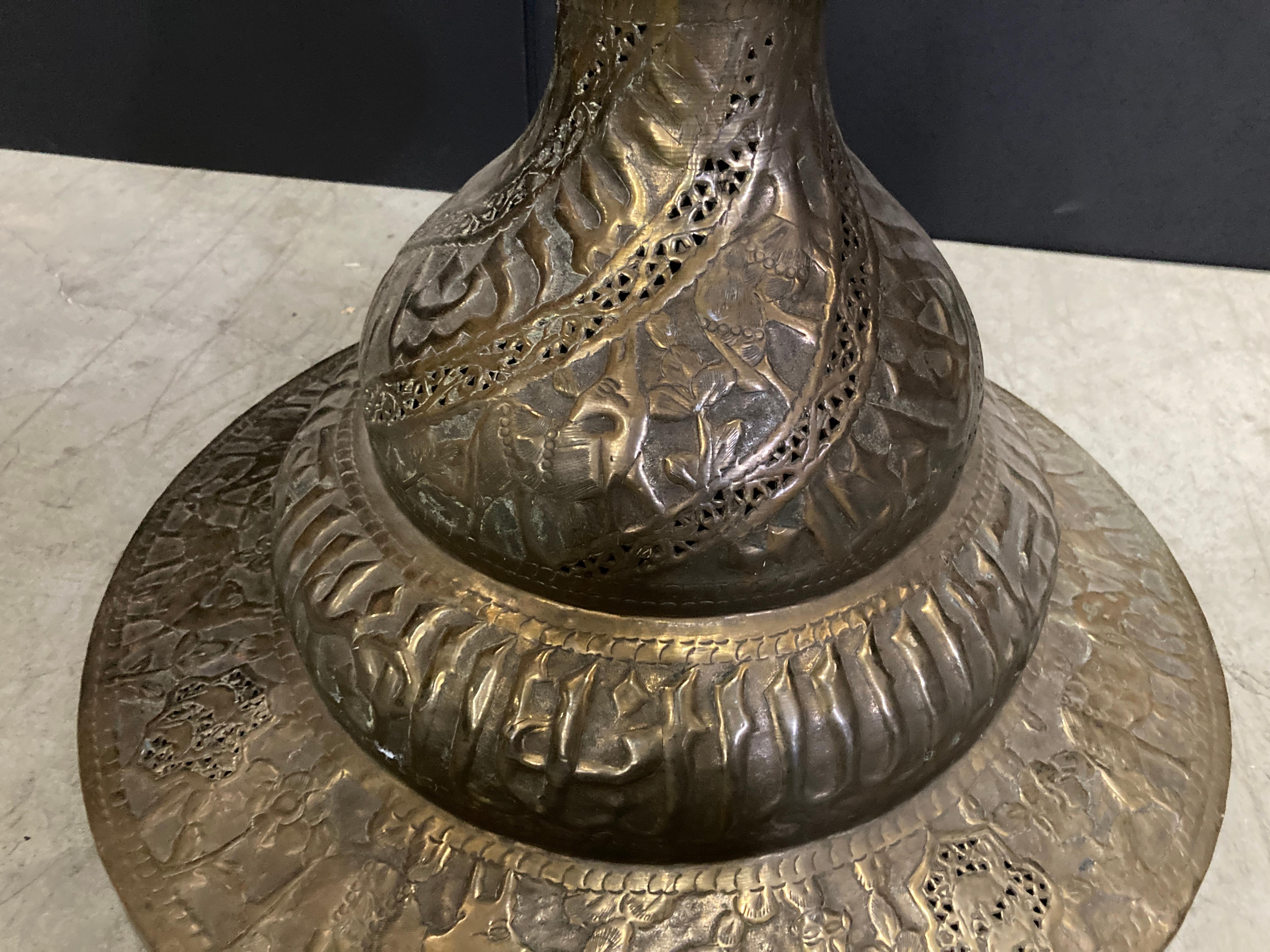 19th Century Middle Eastern Brass Jardiniere on Stand For Sale