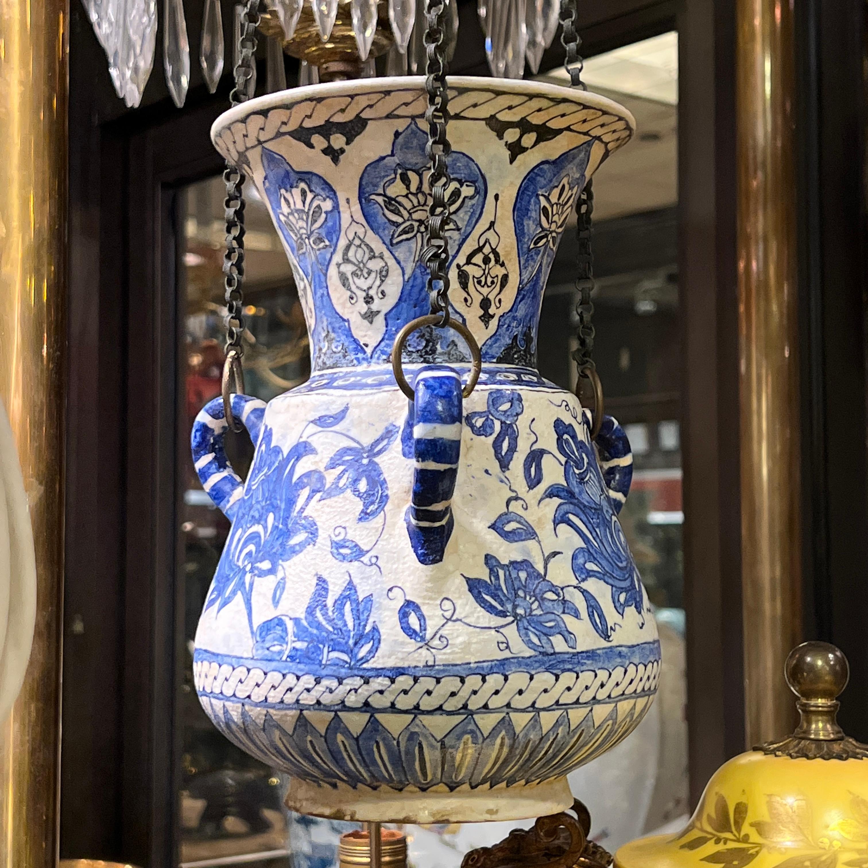 Glazed Middle Eastern Ceramic Mosque Lamp For Sale