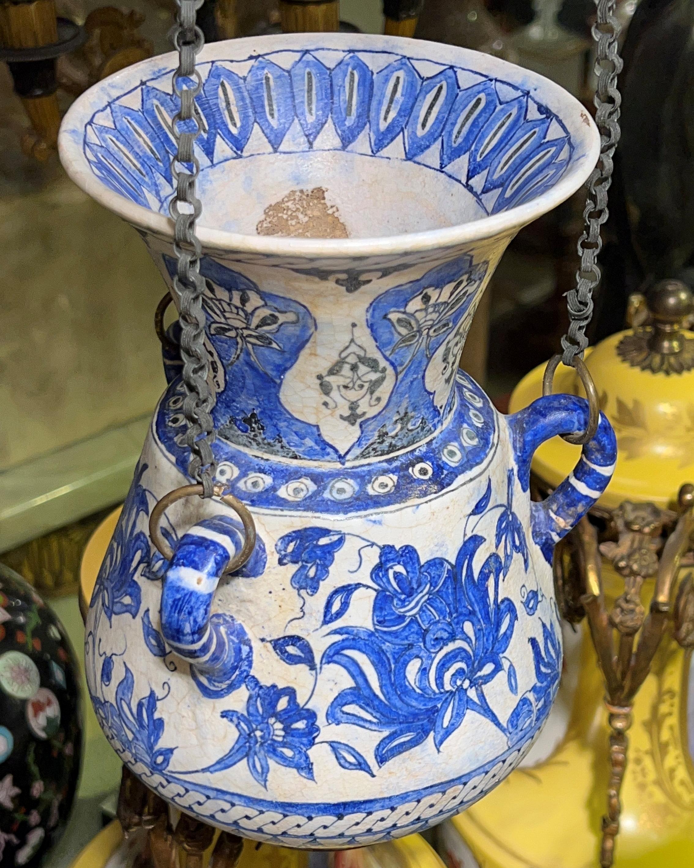 Early 20th Century Middle Eastern Ceramic Mosque Lamp For Sale