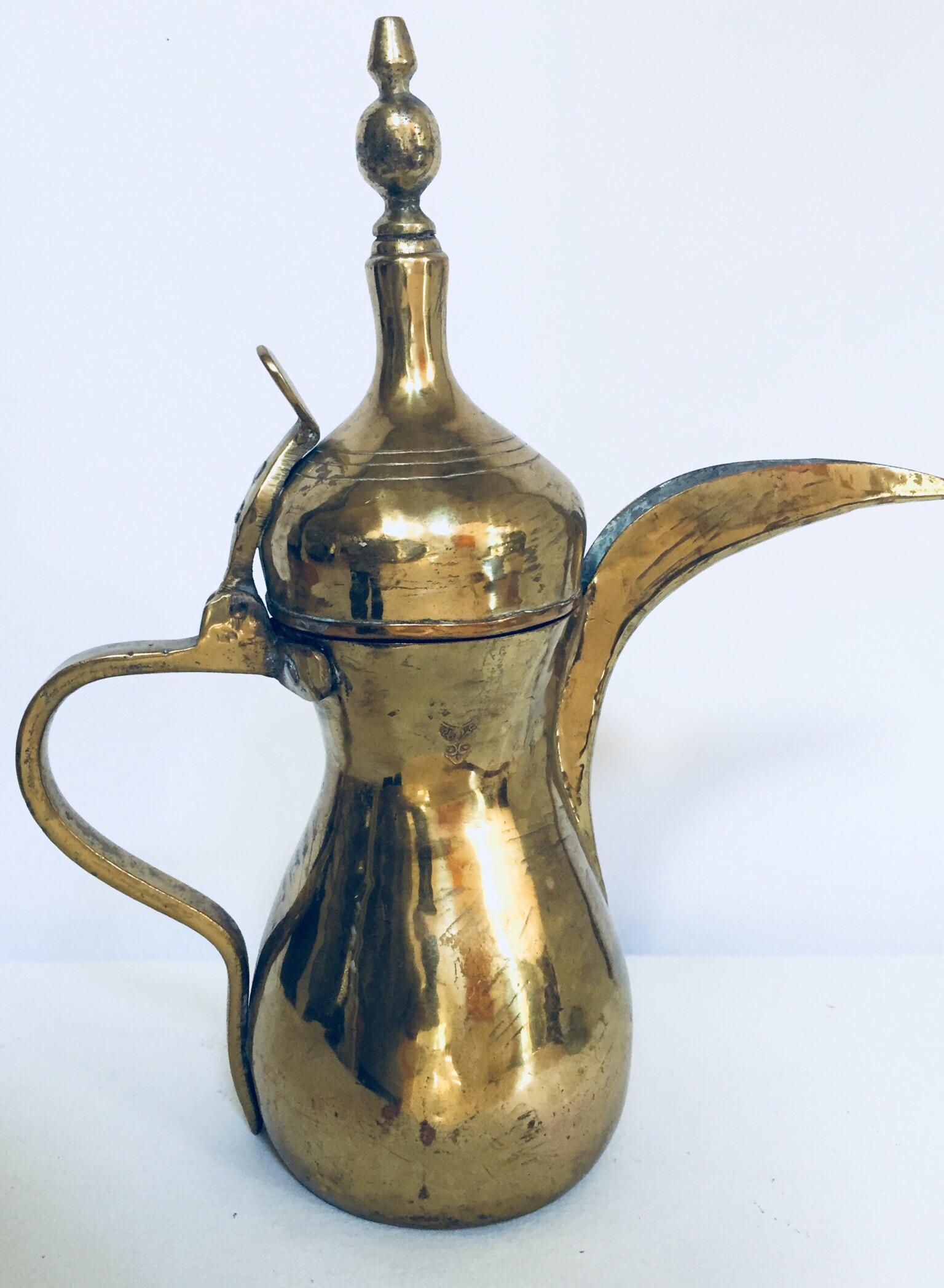 Hand-Crafted Middle Eastern Dallah Arabic Brass Coffee Pot For Sale