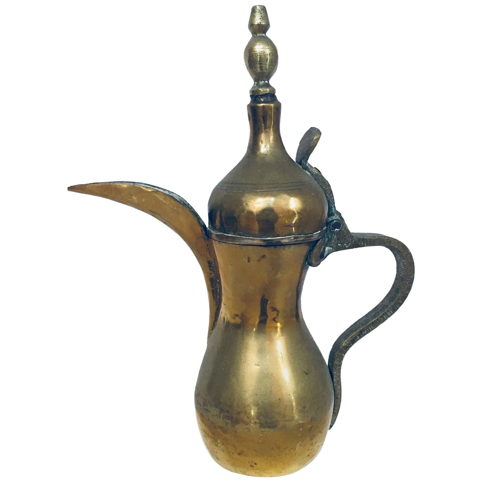 Vintage Middle Eastern Dallah Arabic Brass Coffee Pot circa 1950 For Sale