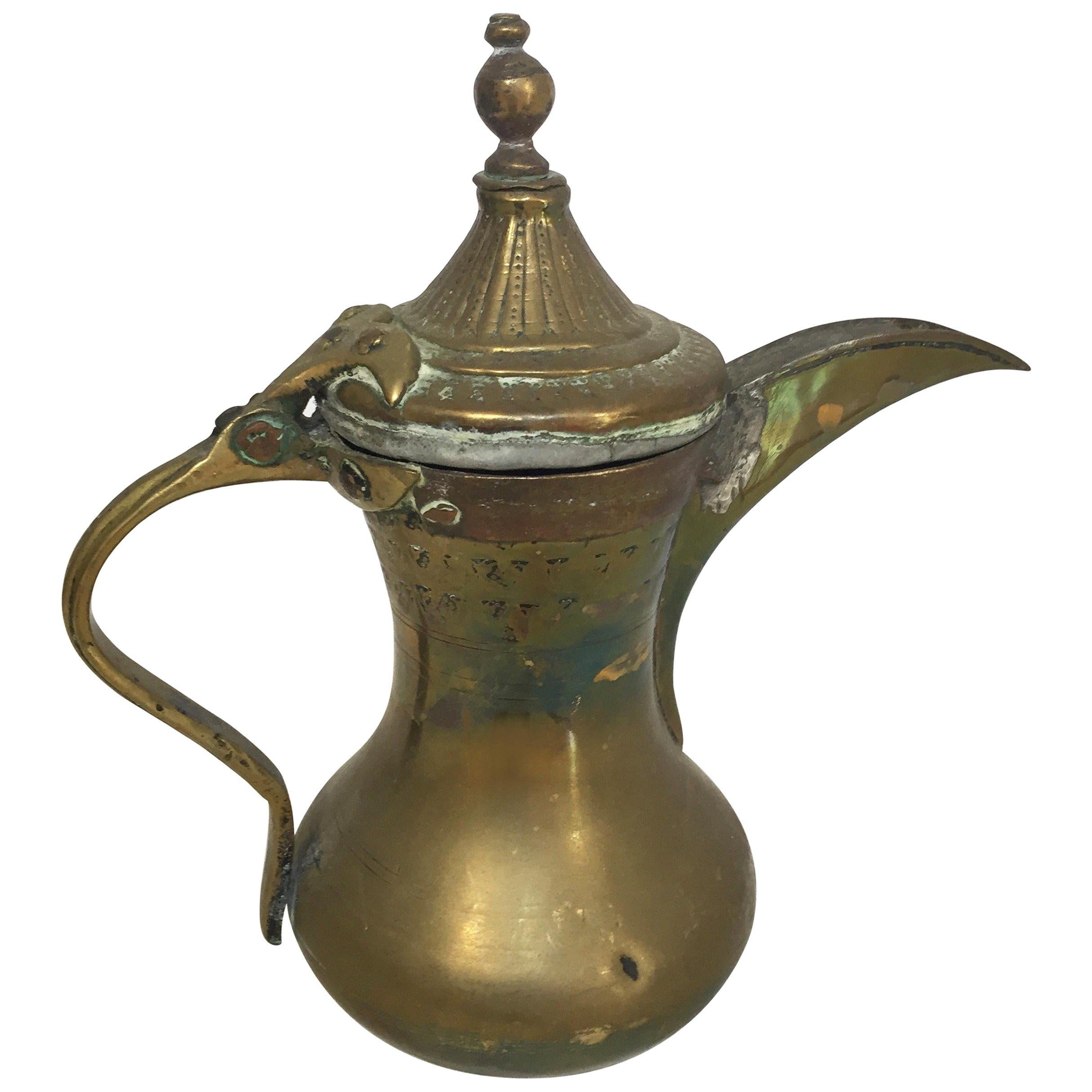 Arabicische Dallah-Kaffeekanne aus Kupfer und Messing aus dem Nahen Osten