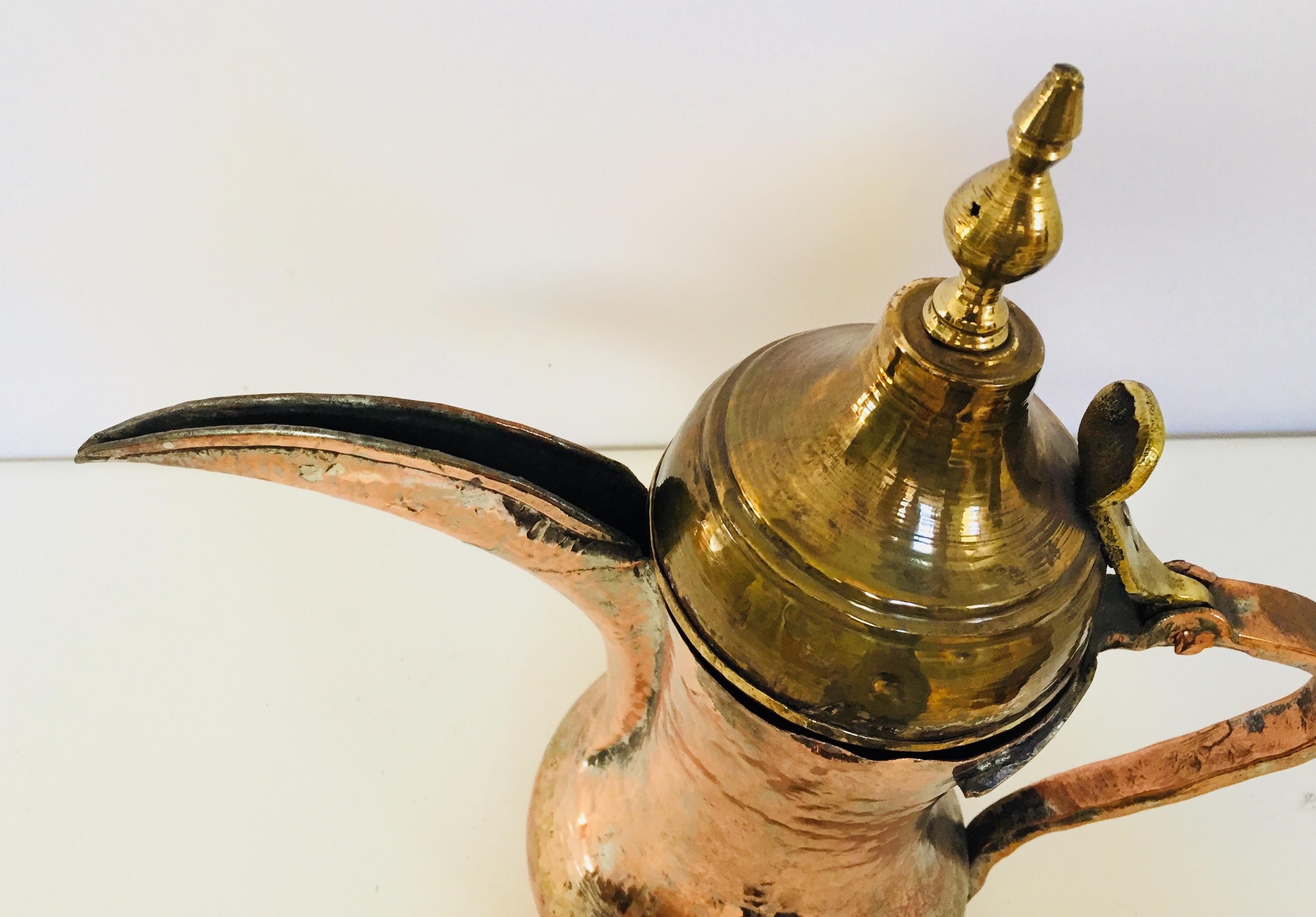 Hammered Middle Eastern Arabic Copper Coffee Pot Dallah  For Sale
