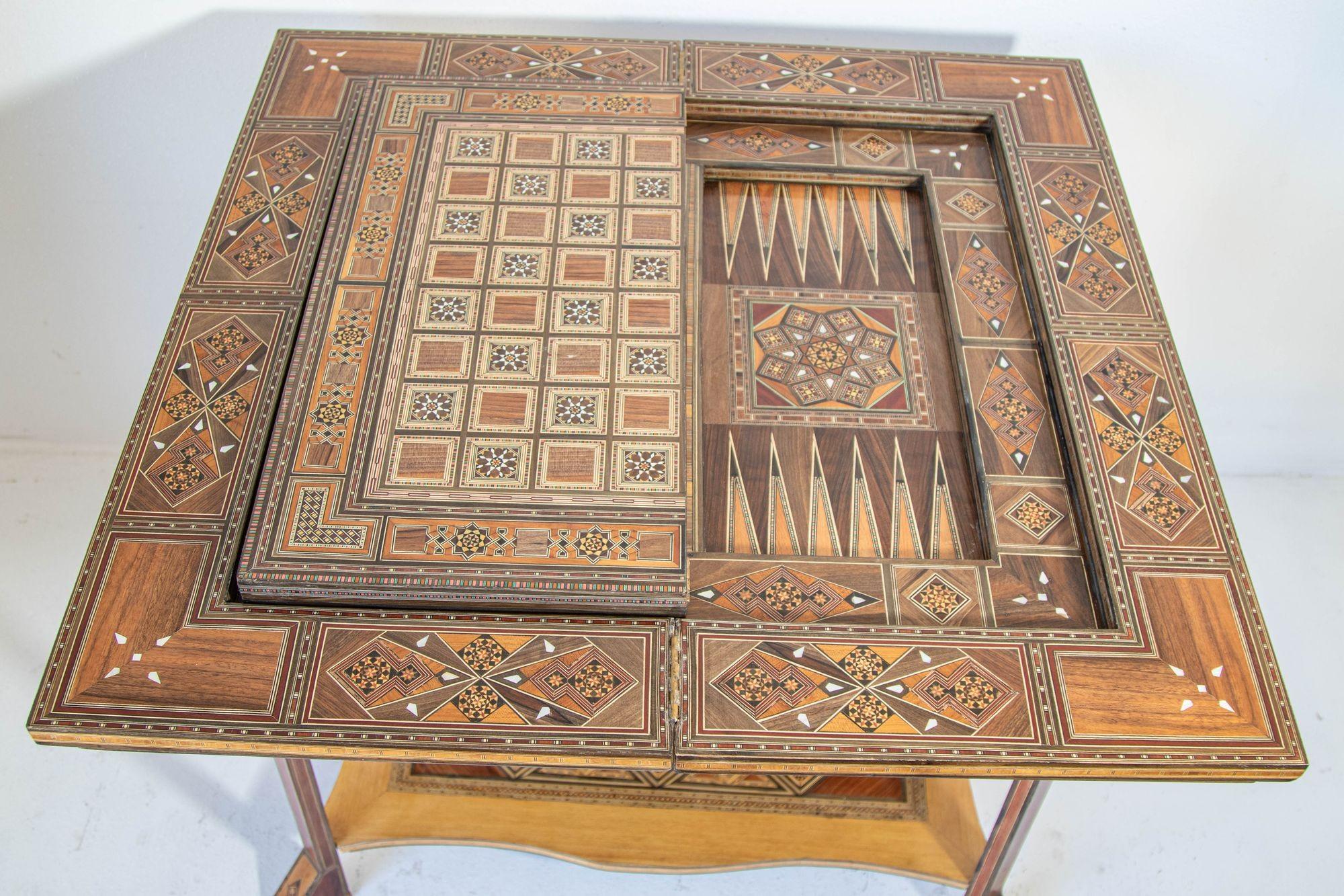 Middle Eastern Damascus Inlaid Card Chess Backgammon Game Table In Good Condition For Sale In North Hollywood, CA