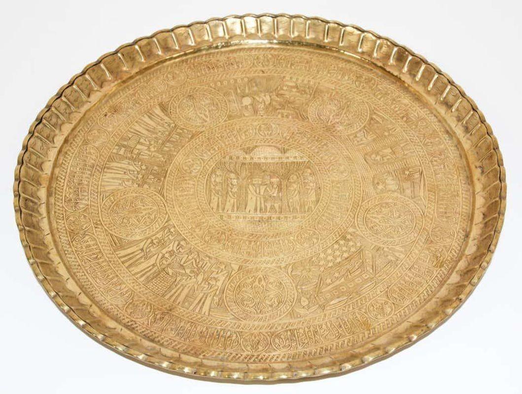 Mittlerer Osten ägyptischen antiken runden Messing Tablett (Maurisch) im Angebot