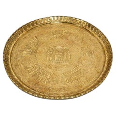 Middle Eastern Egyptian Antique Round Brass Tray