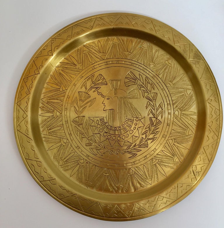 Middle Eastern Egyptian Arabic Polished Brass Coffee Set, Tray and