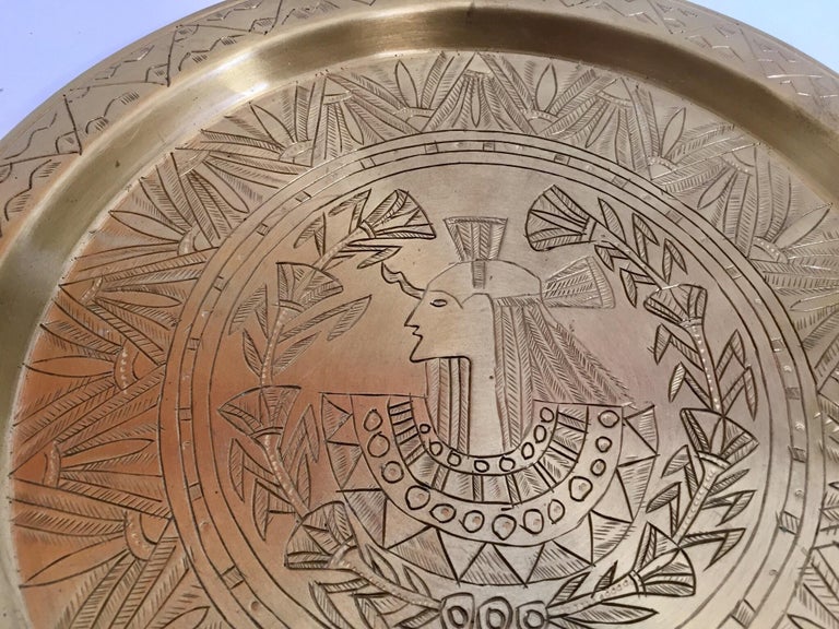 Middle Eastern Egyptian Arabic Polished Brass Coffee Set, Tray and