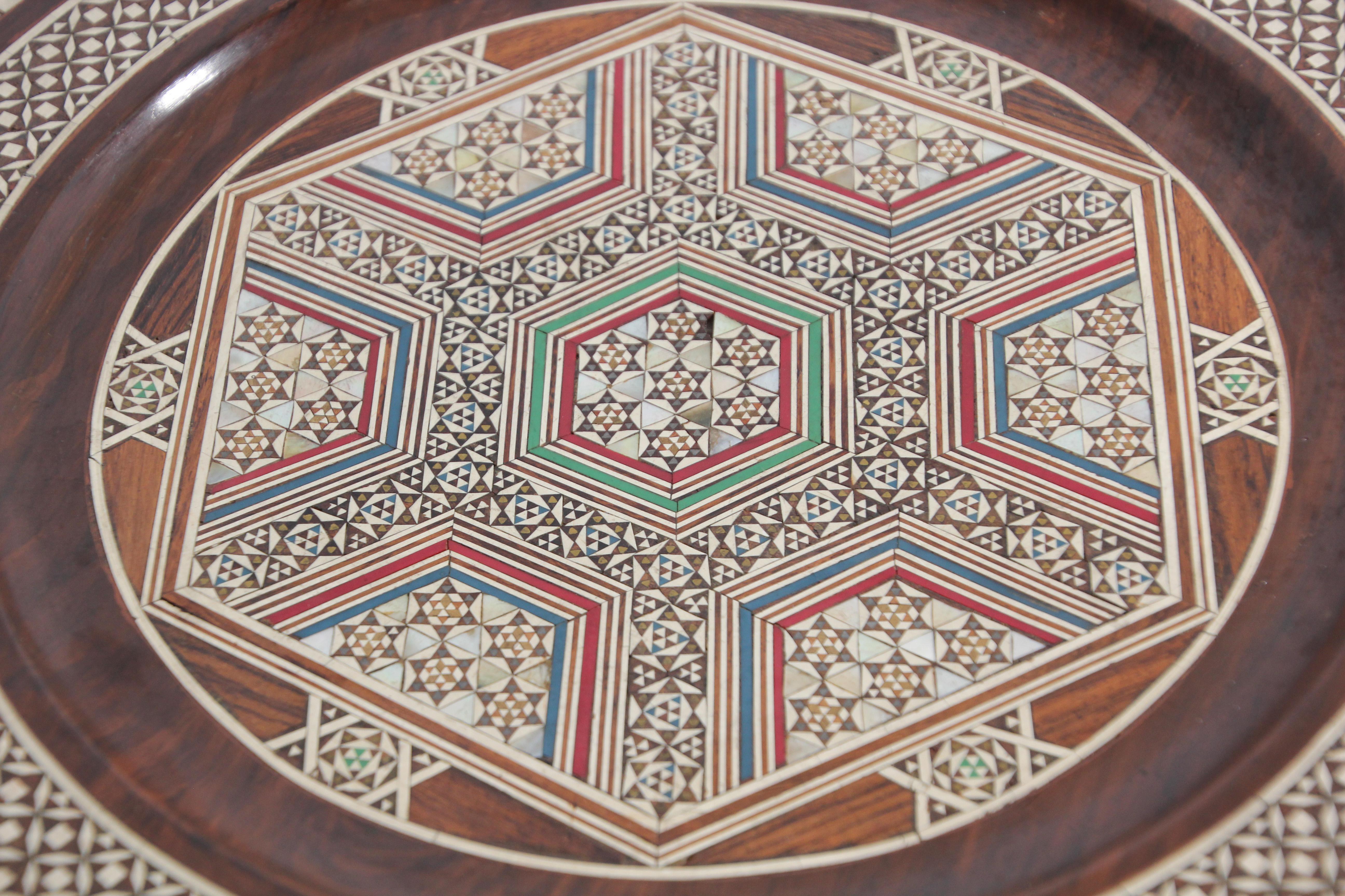 Middle Eastern Egyptian Inlaid Marquetry Decorative Platter For Sale 8
