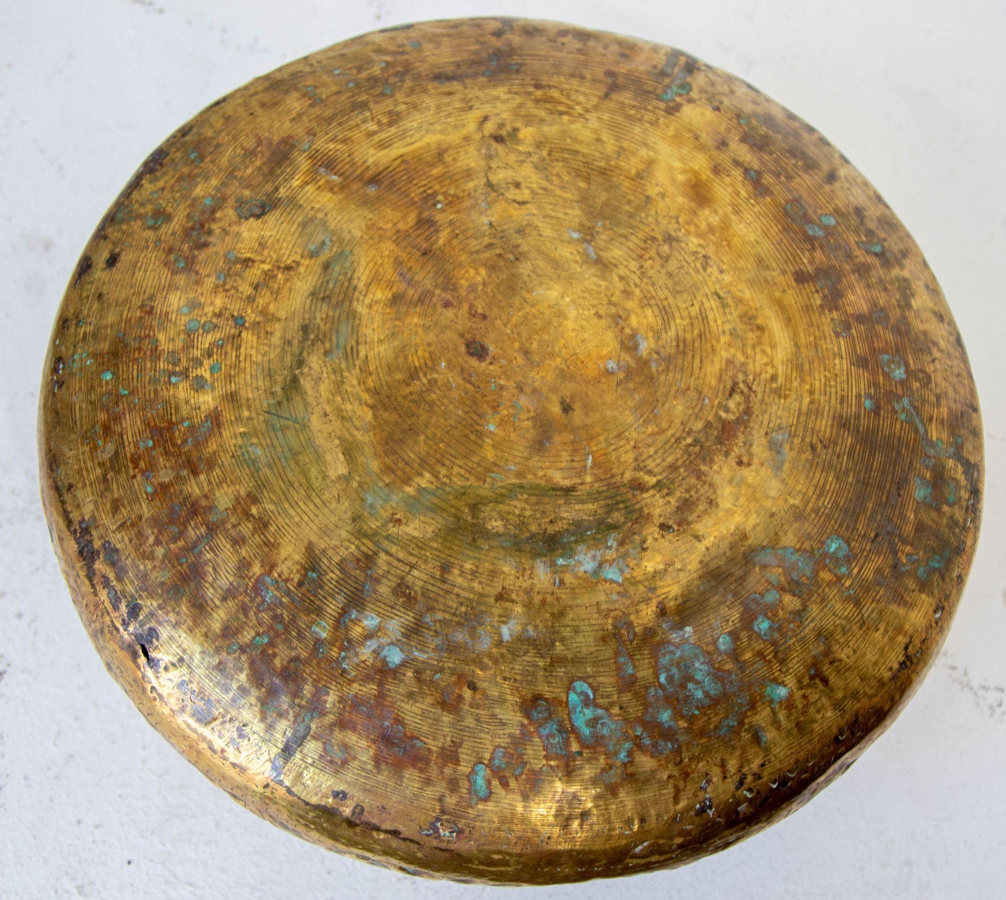 Middle Eastern Egyptian Mameluke Embossed Large Brass Bowl For Sale 5