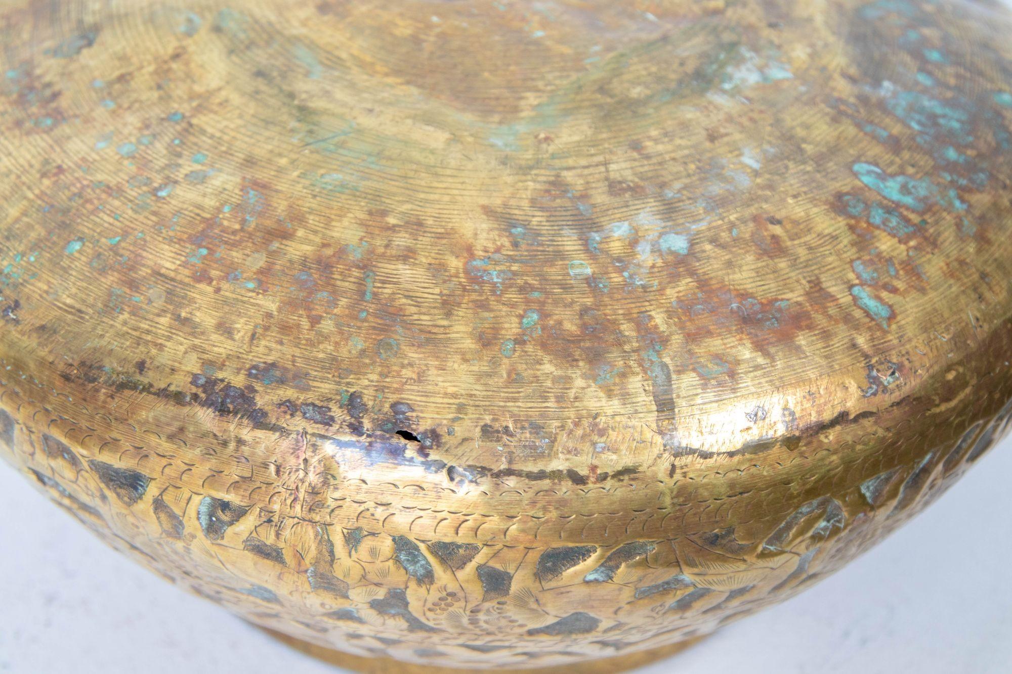 Middle Eastern Egyptian Mameluke Embossed Large Brass Bowl For Sale 6