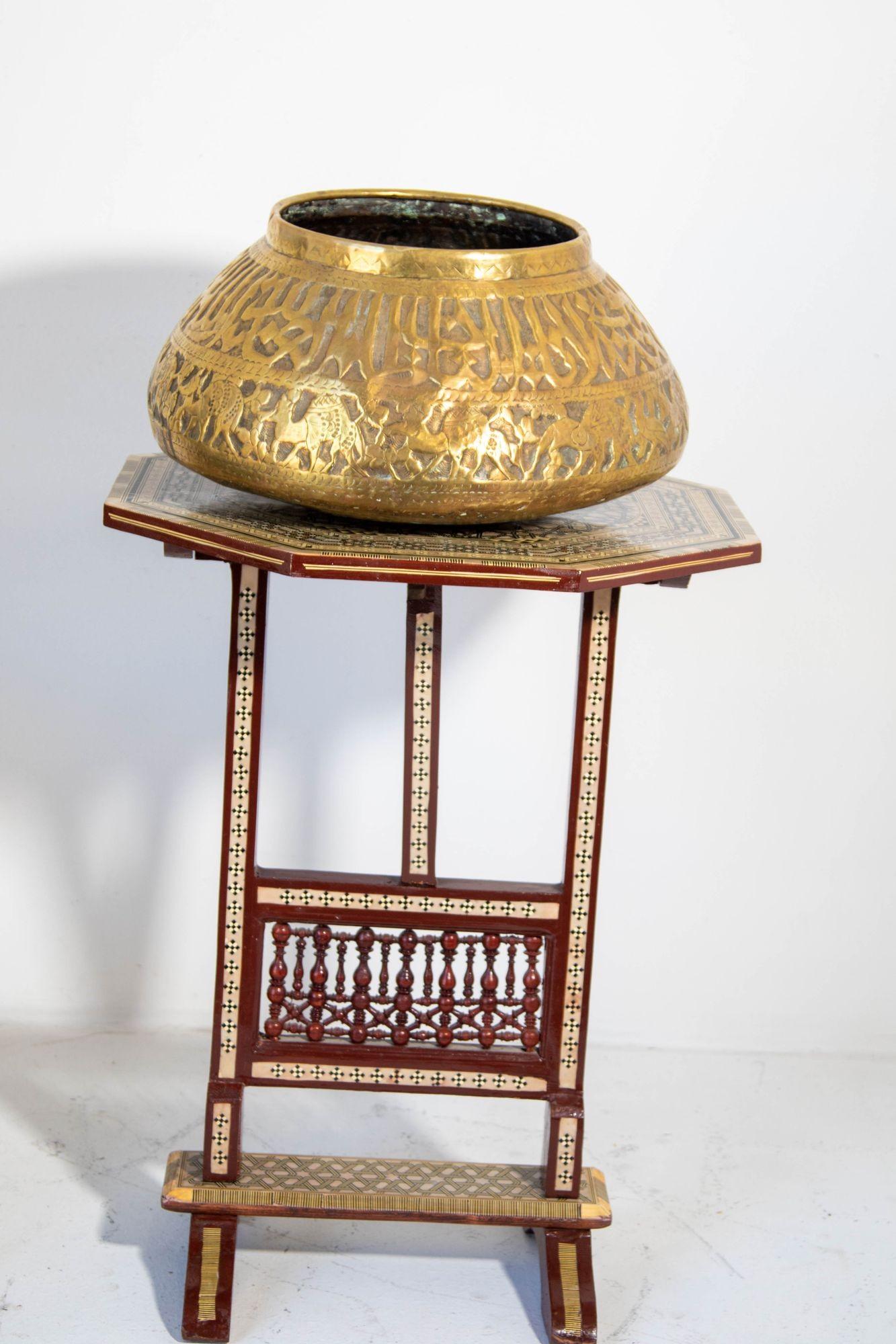 Islamic Middle Eastern Egyptian Mameluke Embossed Large Brass Bowl For Sale