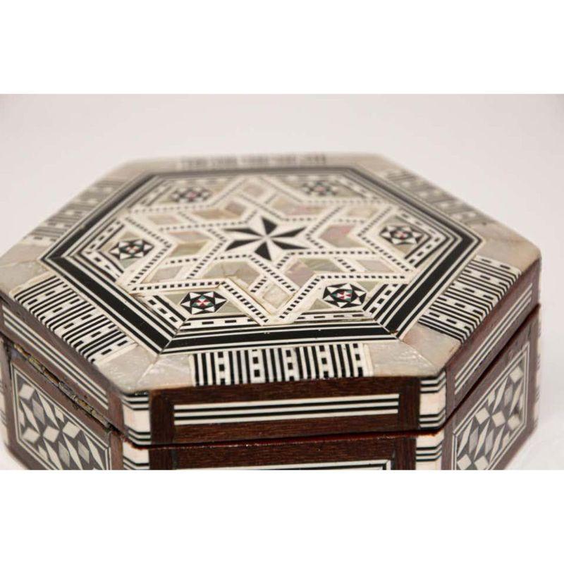 Moorish Middle Eastern Handcrafted Hexagonal Box Inlaid
