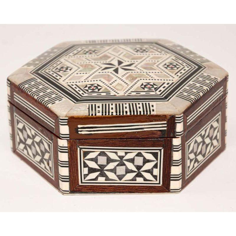 Mosaic Middle Eastern Handcrafted Hexagonal Box Inlaid
