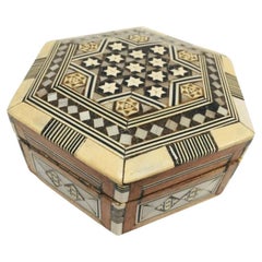 Middle Eastern Handcrafted Hexagonal Inlaid Mosaic Box