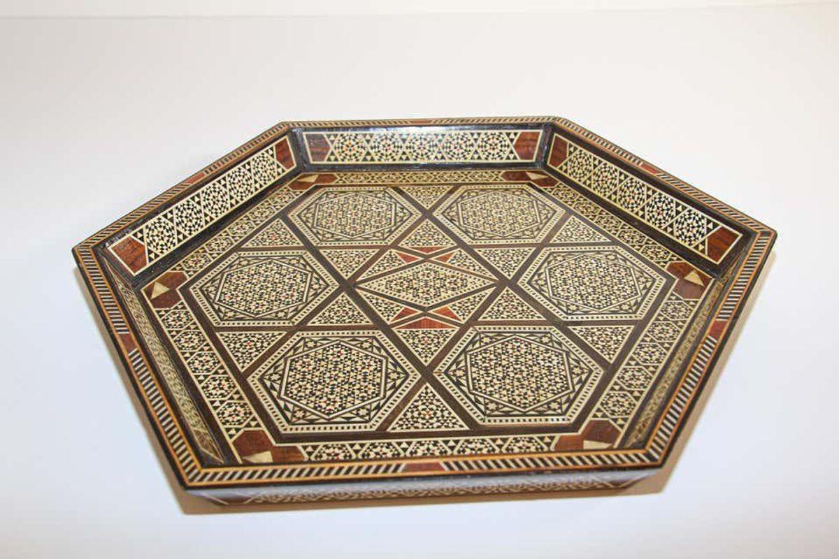 Middle Eastern Inlaid Octagonal Serving Tray 1