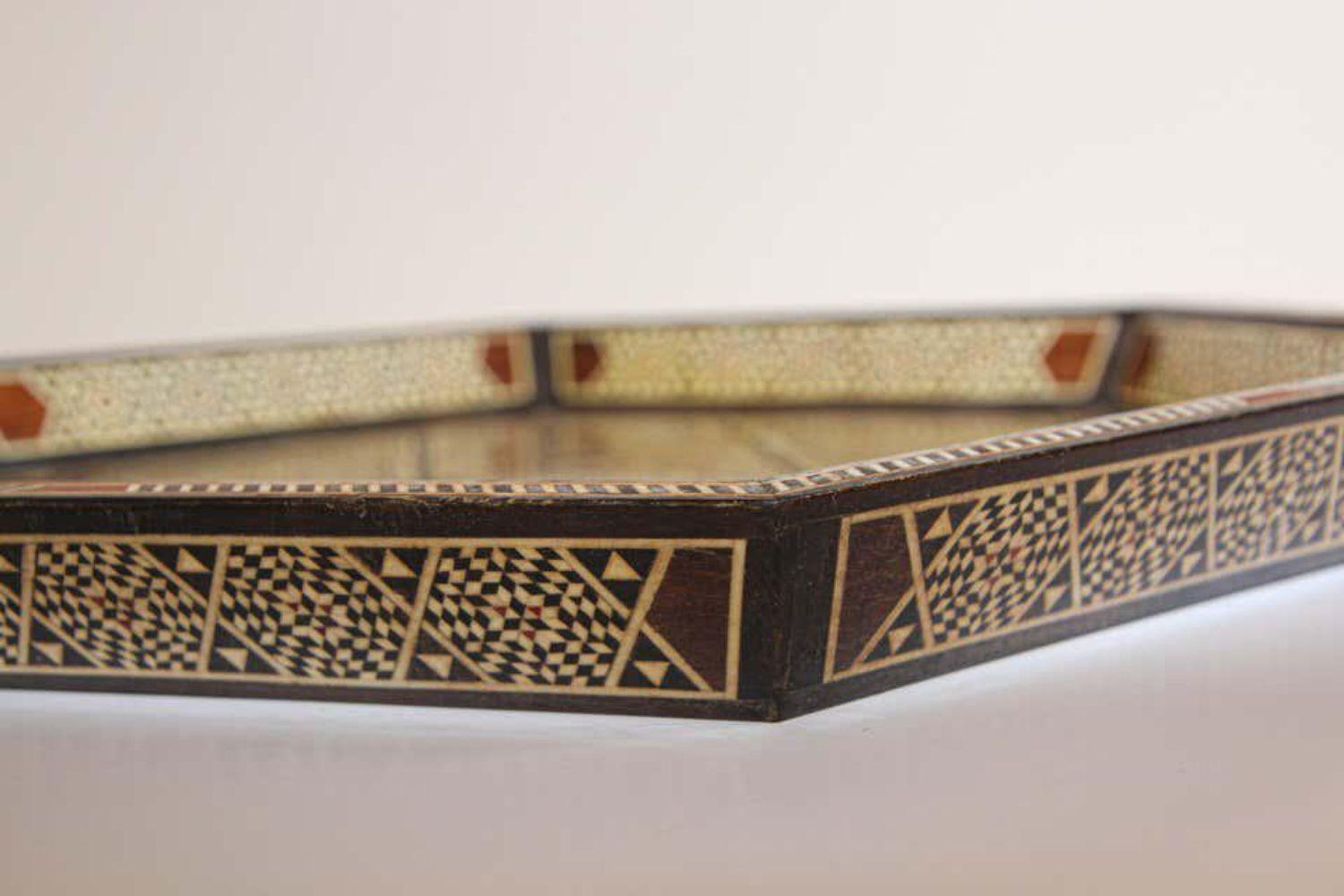 Asian Middle Eastern Inlaid Octagonal Serving Tray