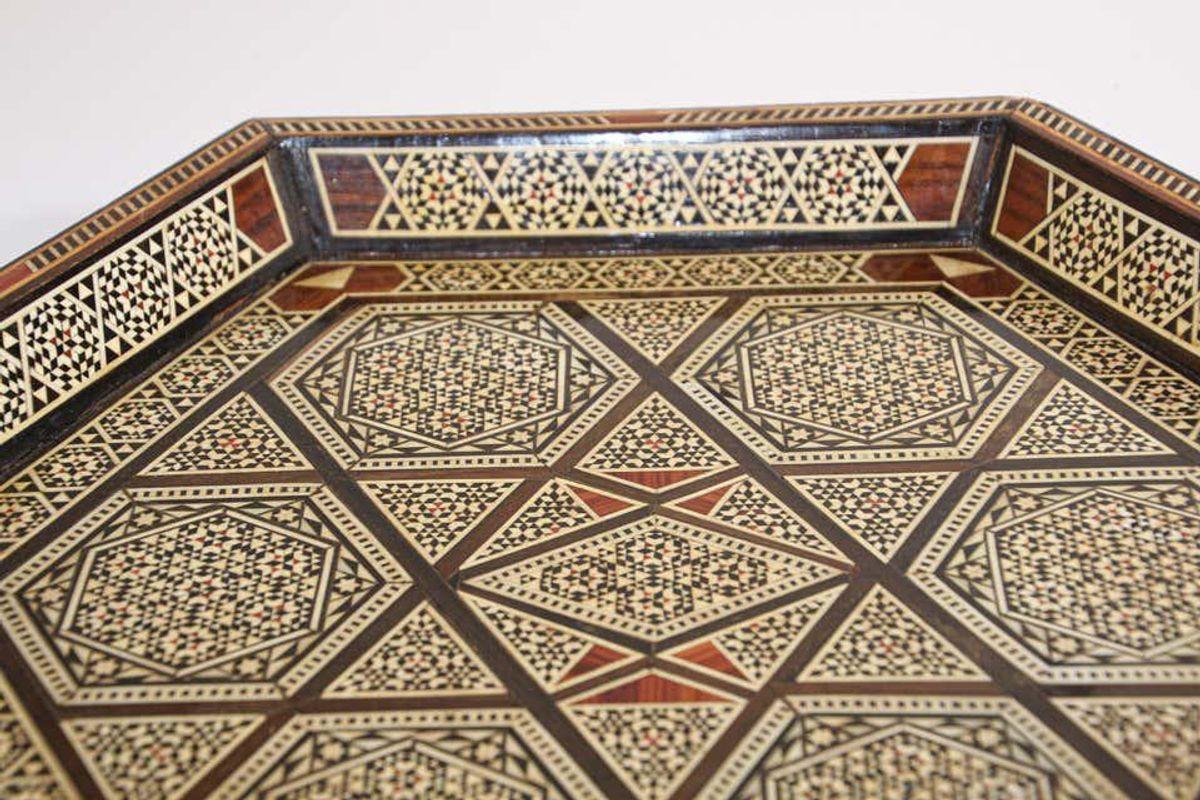 Hand-Crafted Middle Eastern Inlaid Octagonal Serving Tray