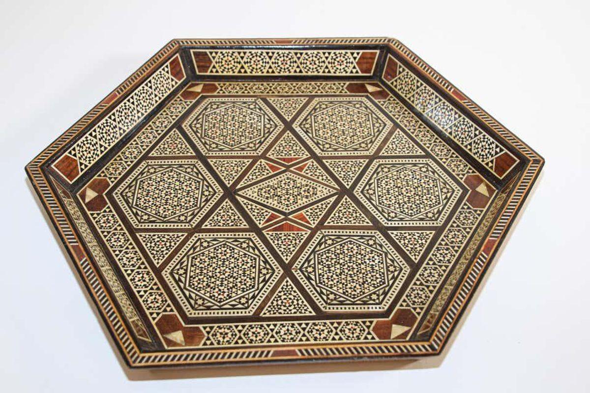 20th Century Middle Eastern Inlaid Octagonal Serving Tray