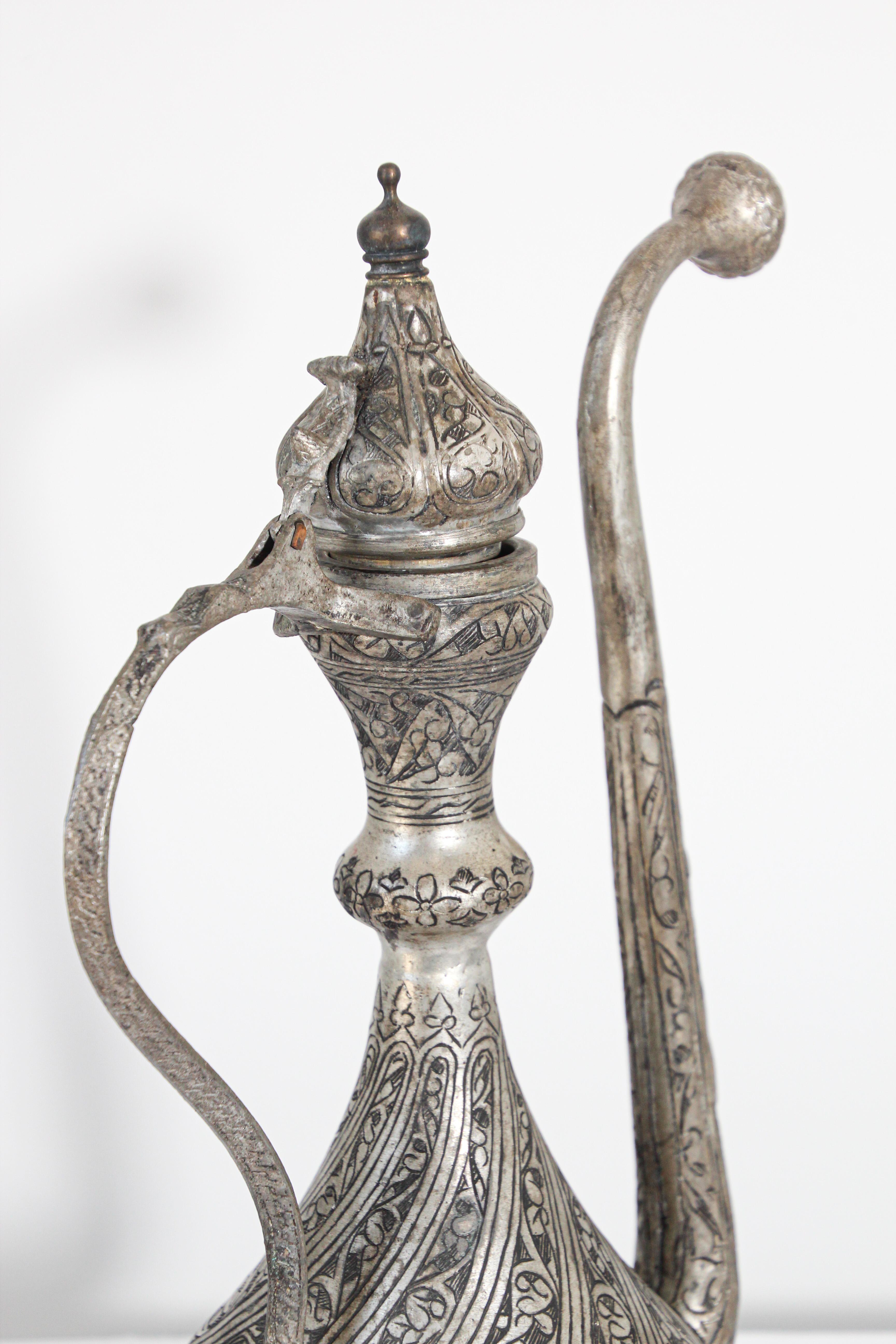 Middle Eastern Islamic Turkish Ottoman Tinned Copper Ewer For Sale 1