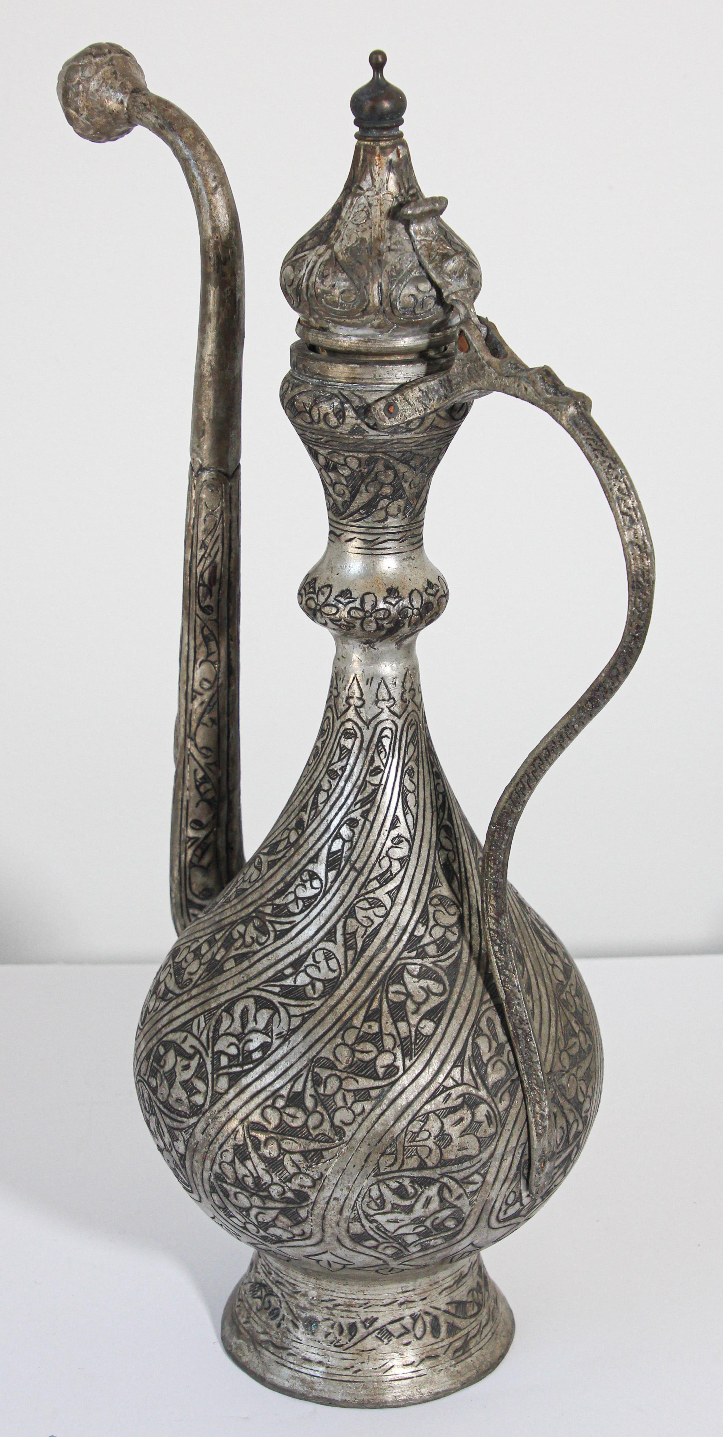 Middle Eastern Islamic Turkish Ottoman Tinned Copper Ewer For Sale 2