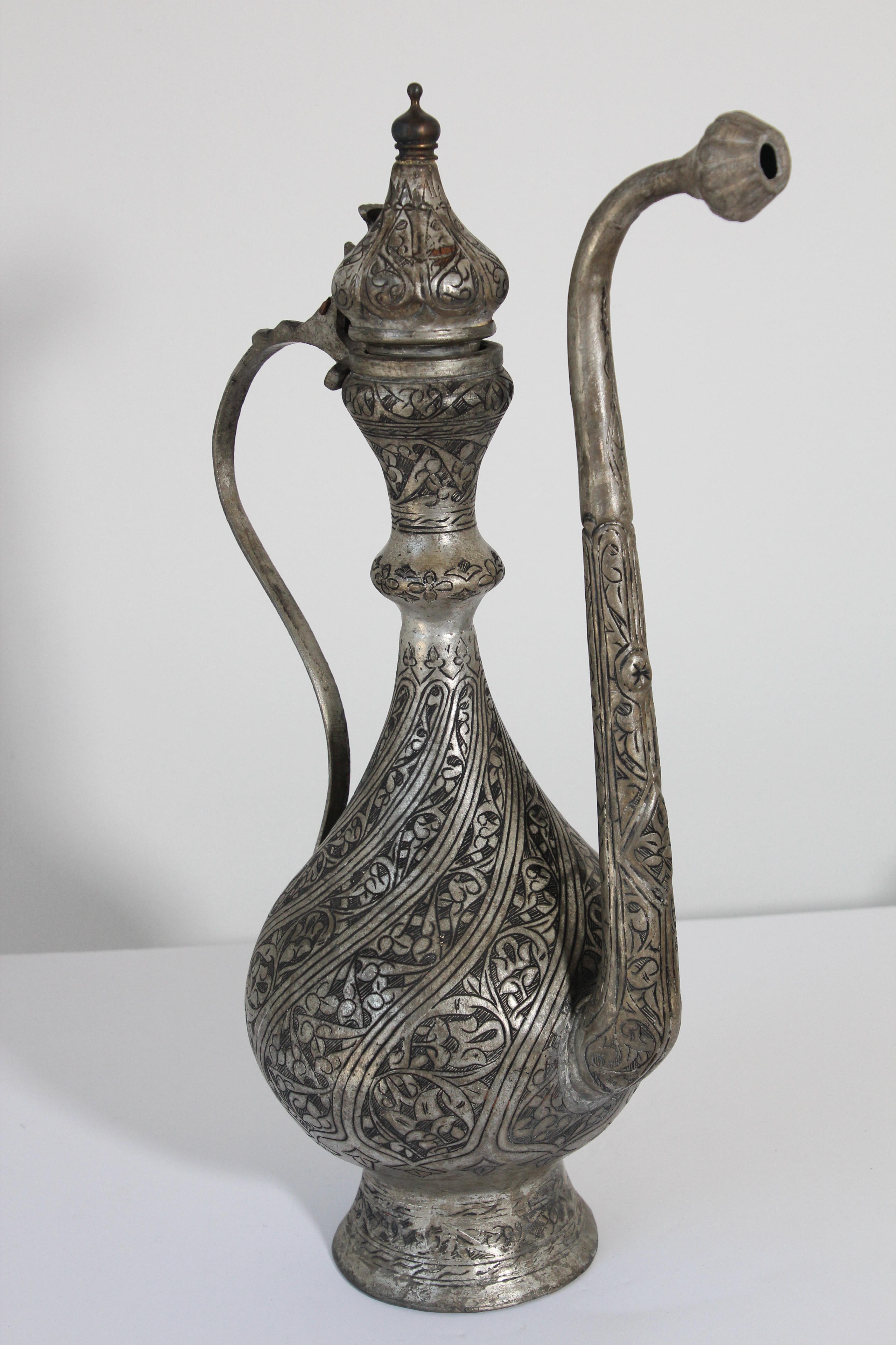 Middle Eastern Islamic Turkish Ottoman Tinned Copper Ewer For Sale 6