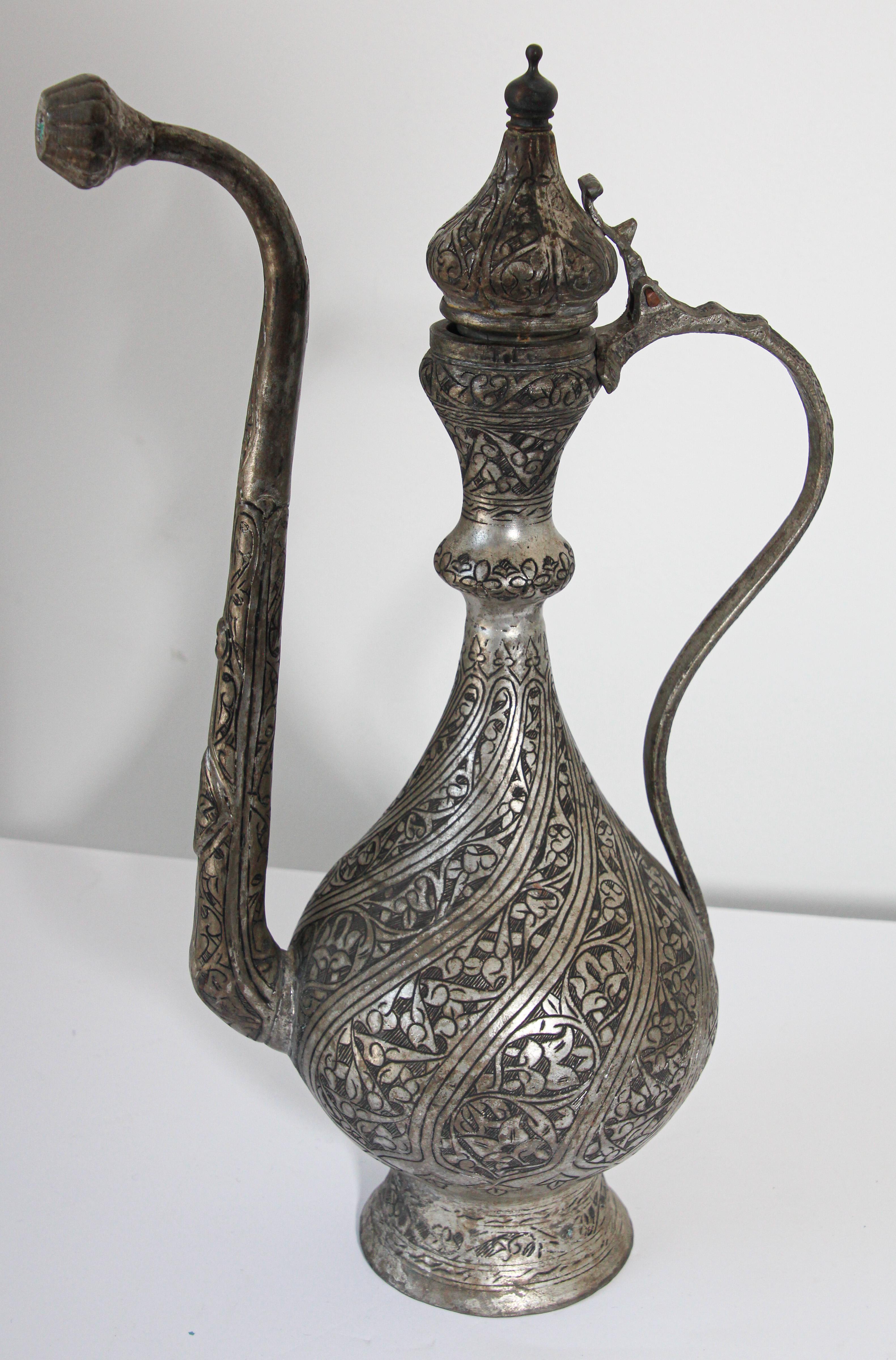Middle Eastern Islamic Turkish Ottoman Tinned Copper Ewer For Sale 8