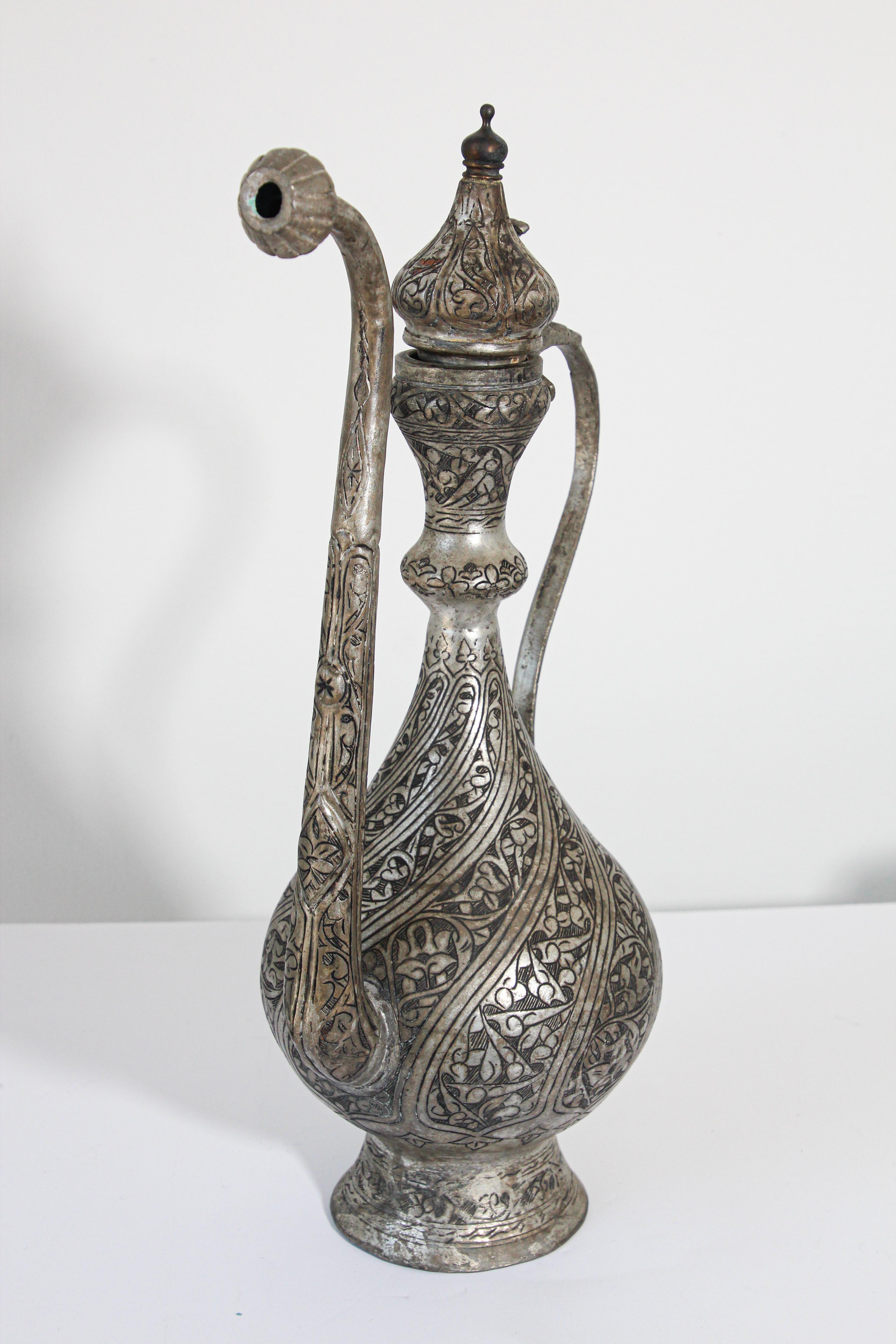 Middle Eastern Islamic Turkish Ottoman Tinned Copper Ewer For Sale 11